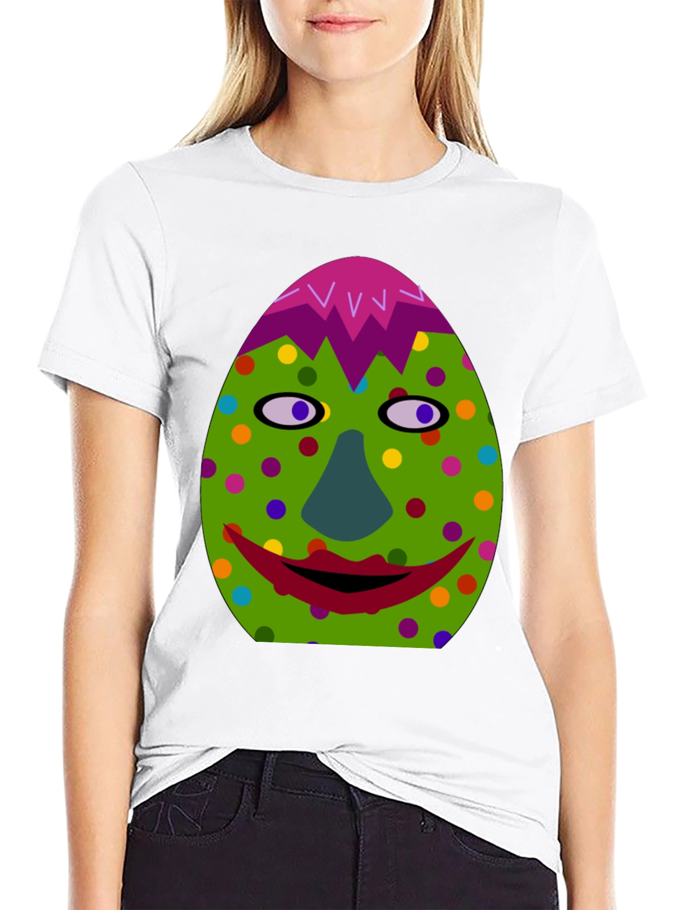 Funky Easter Egg Face T-Shirt - Quirky Holiday Style!
