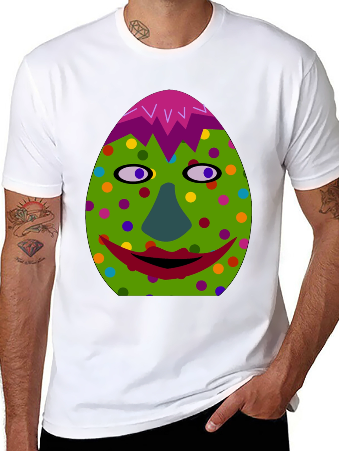 Funky Easter Egg Face T-Shirt - Quirky Holiday Style!