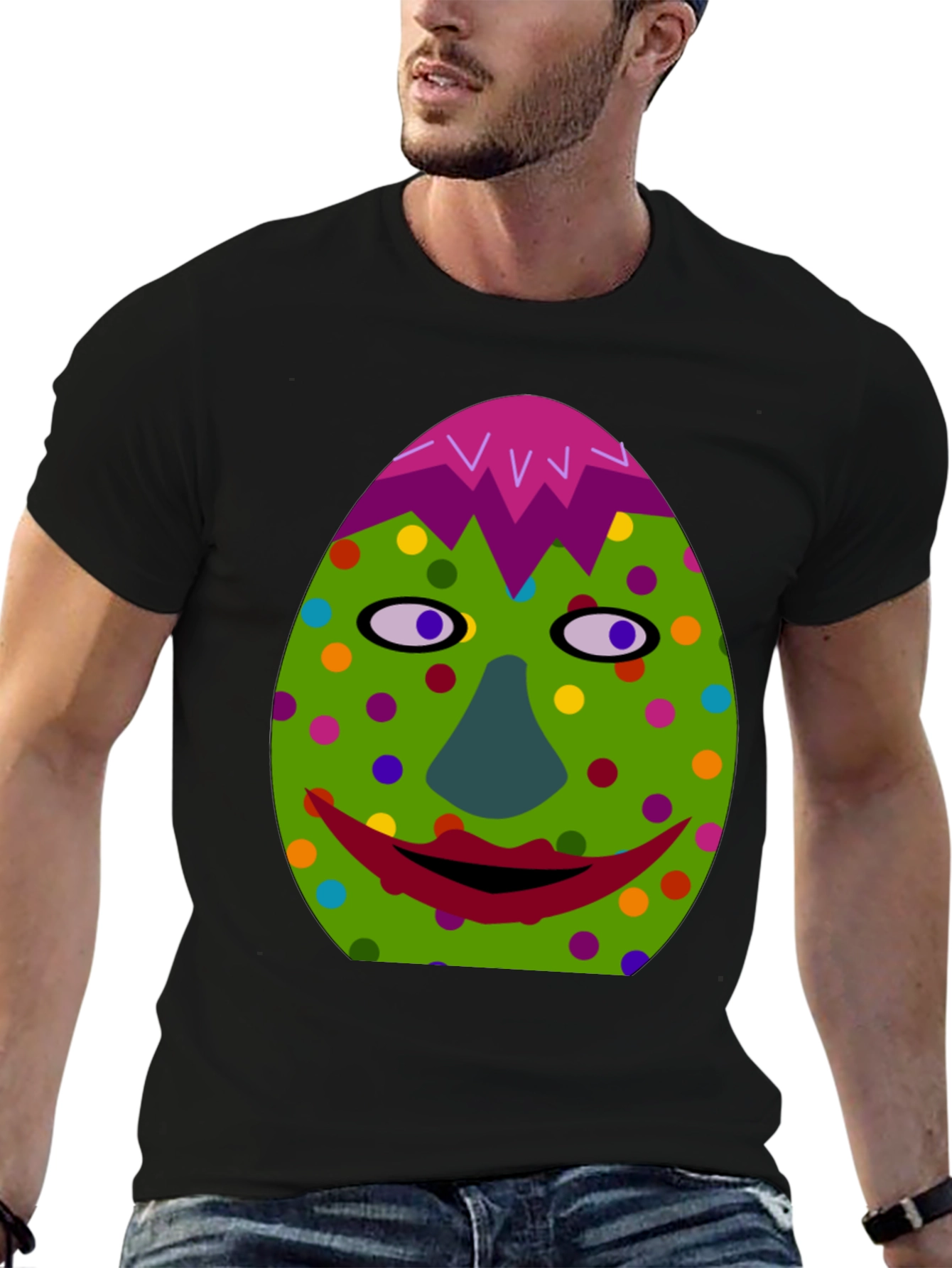 Funky Easter Egg Face T-Shirt - Quirky Holiday Style!