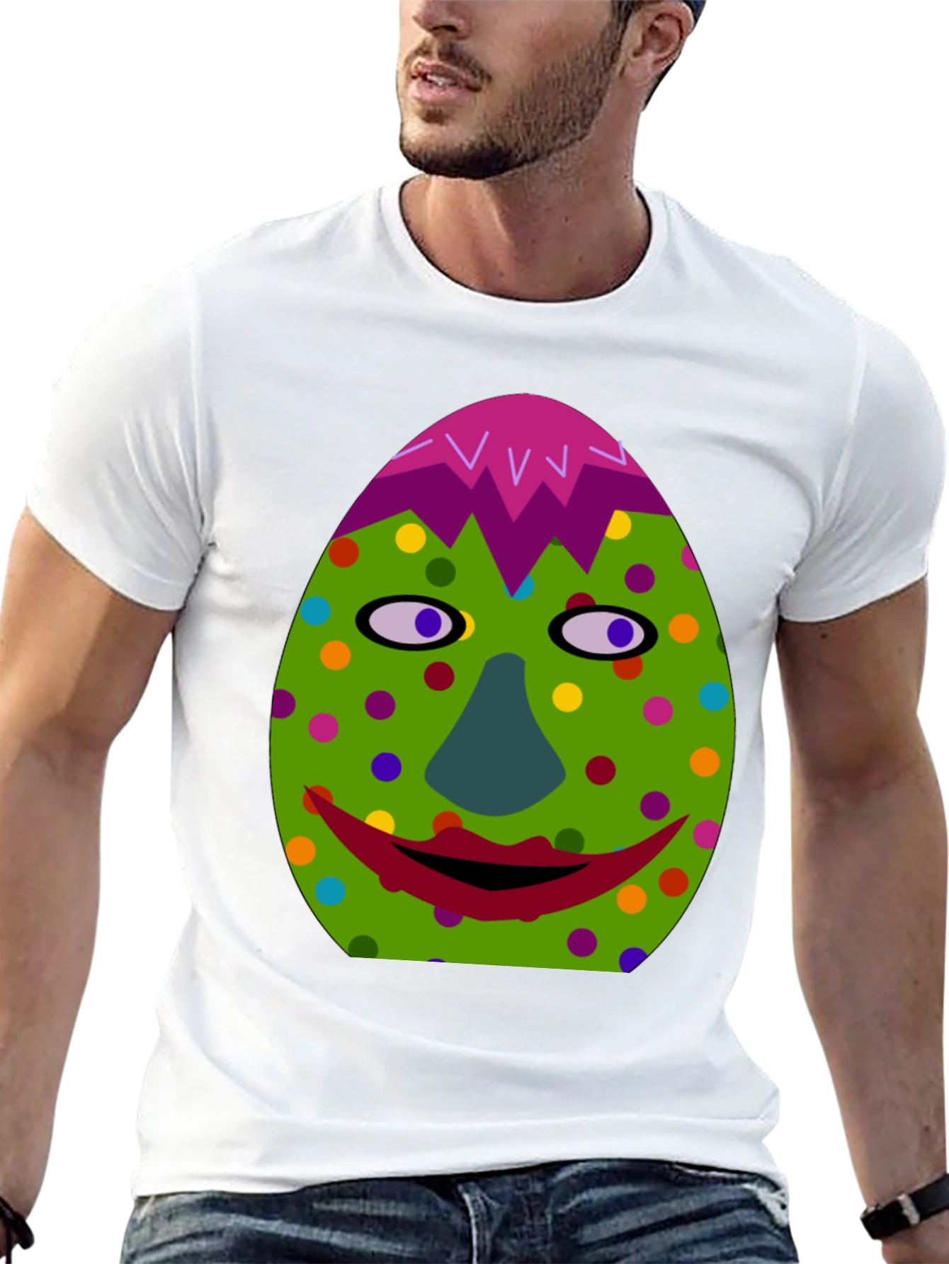 Funky Easter Egg Face T-Shirt - Quirky Holiday Style!