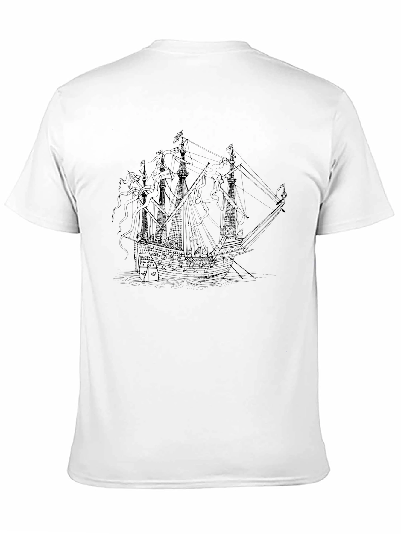 Black T-Shirt with Ship Graphic