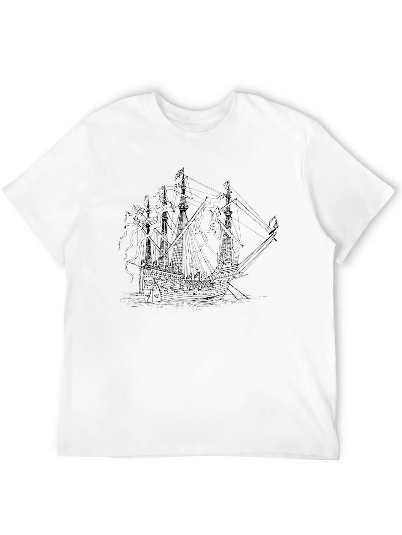 Black T-Shirt with Ship Graphic