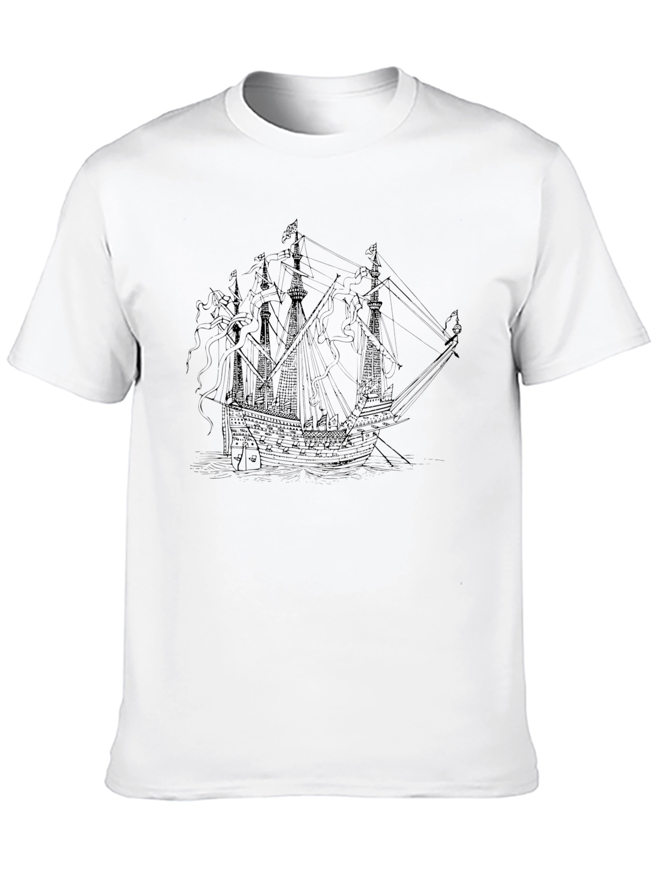 Black T-Shirt with Ship Graphic