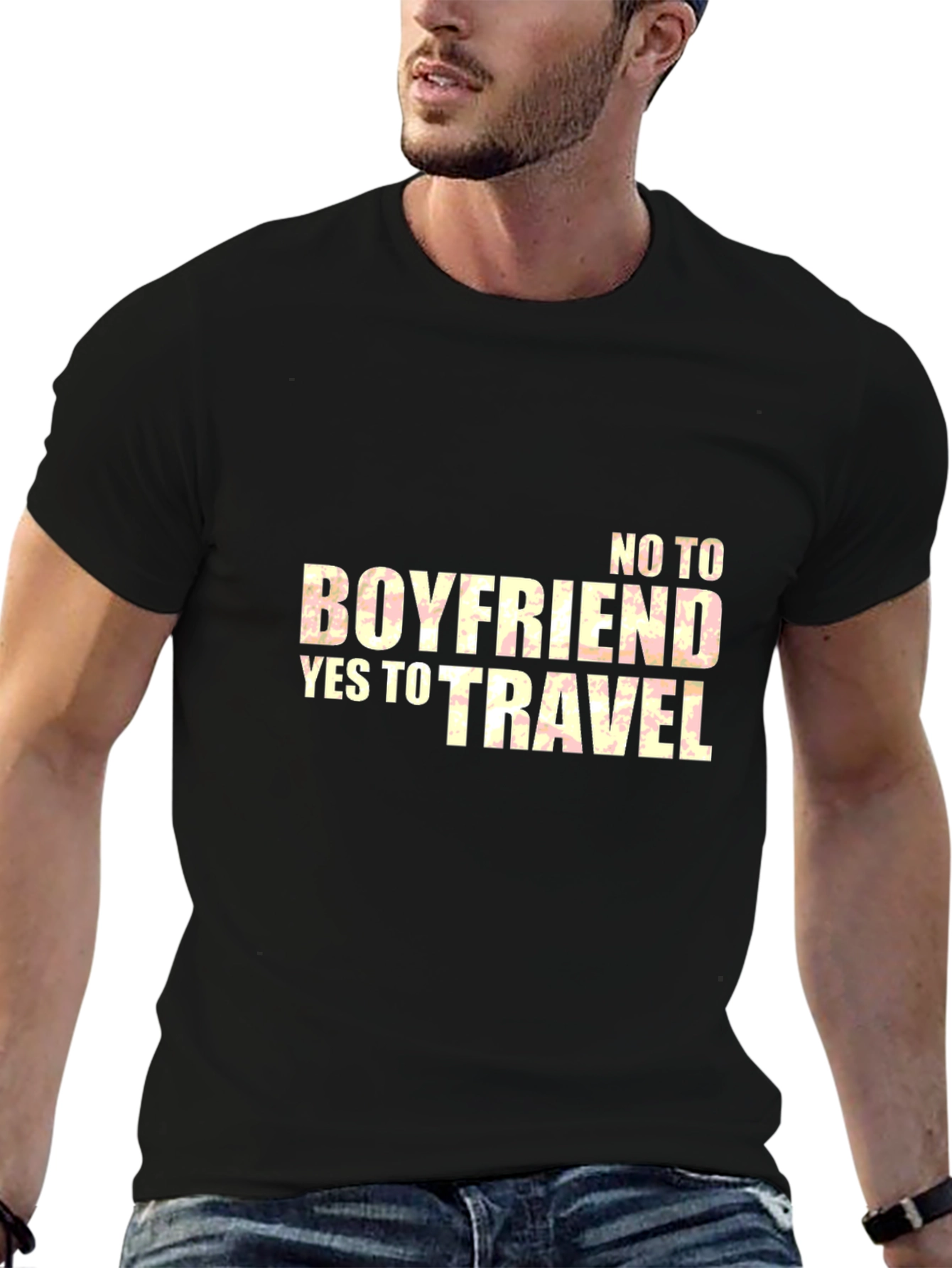 No Boyfriend Yes to Travel Black T-Shirt