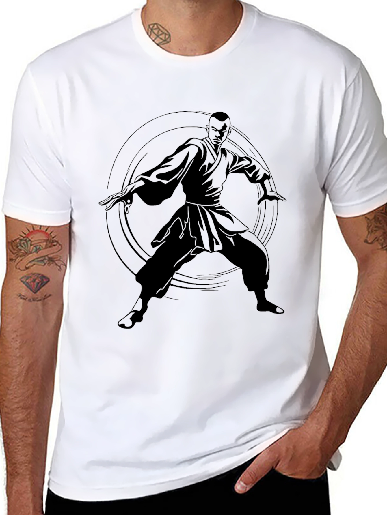 Mens Black Graphic T-Shirt - Martial Arts Design