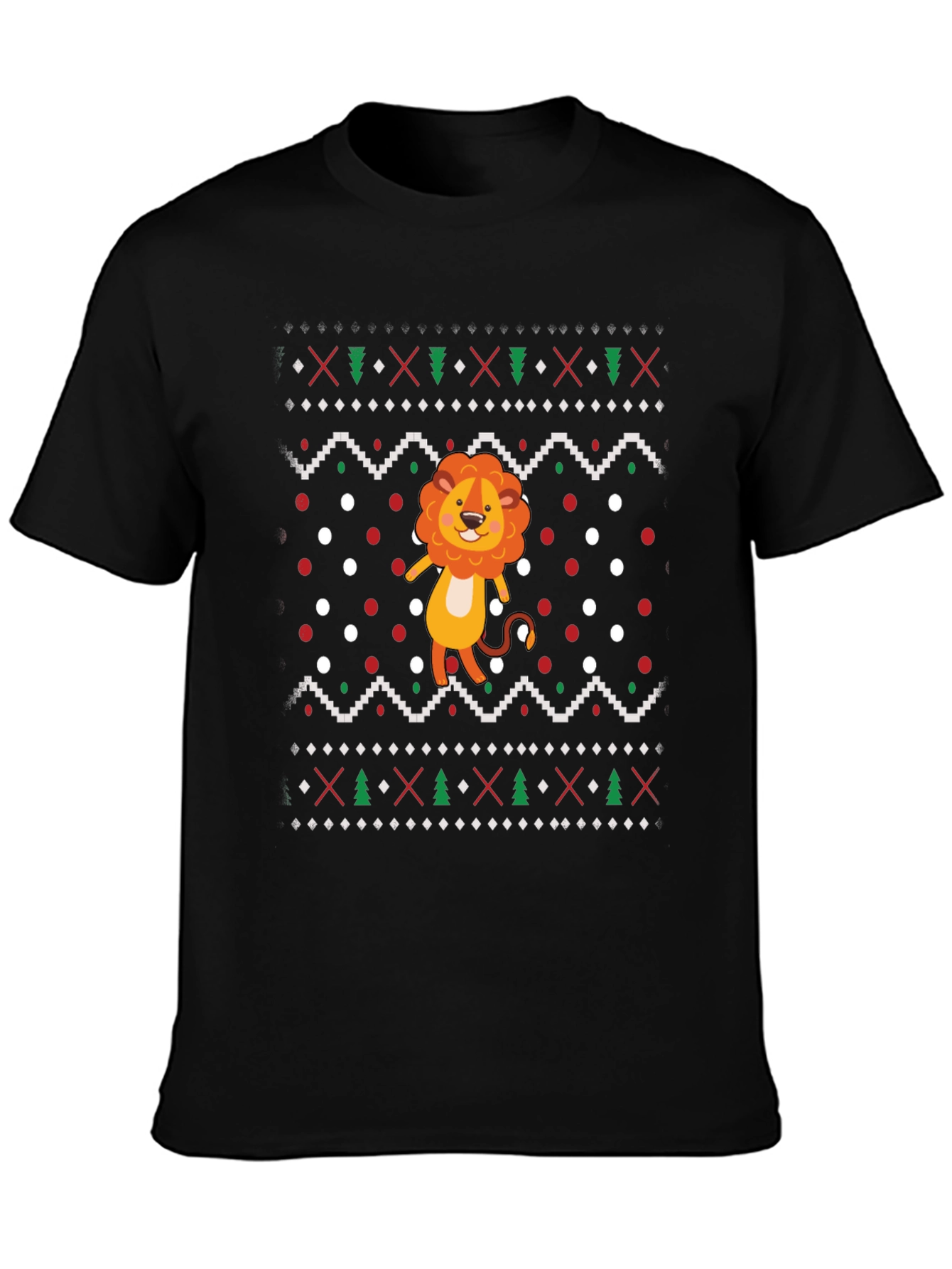 Lion Ugly Christmas Sweater Style Black T-Shirt