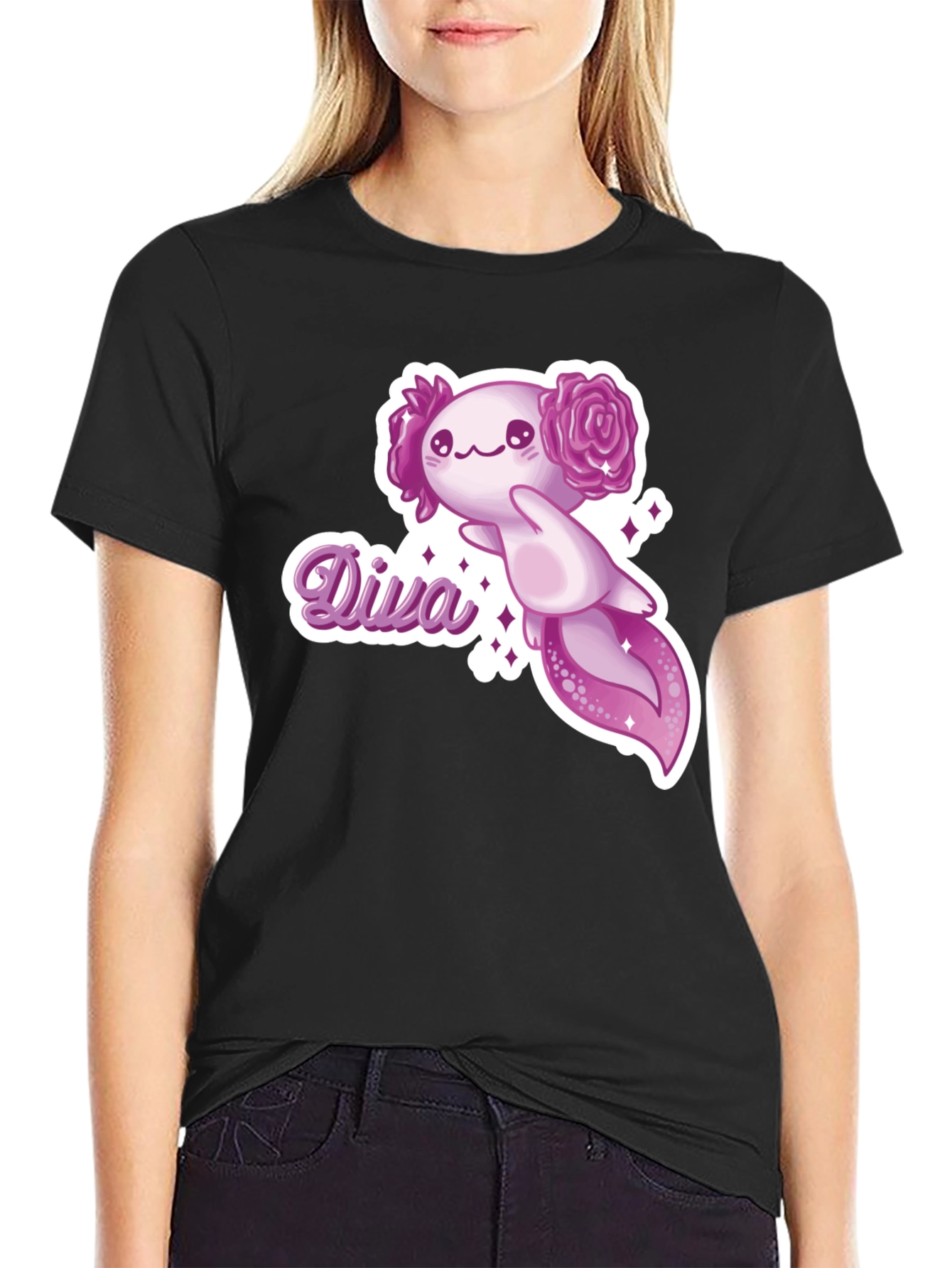 Diva Axolotl T-Shirt - Black Cotton Tee