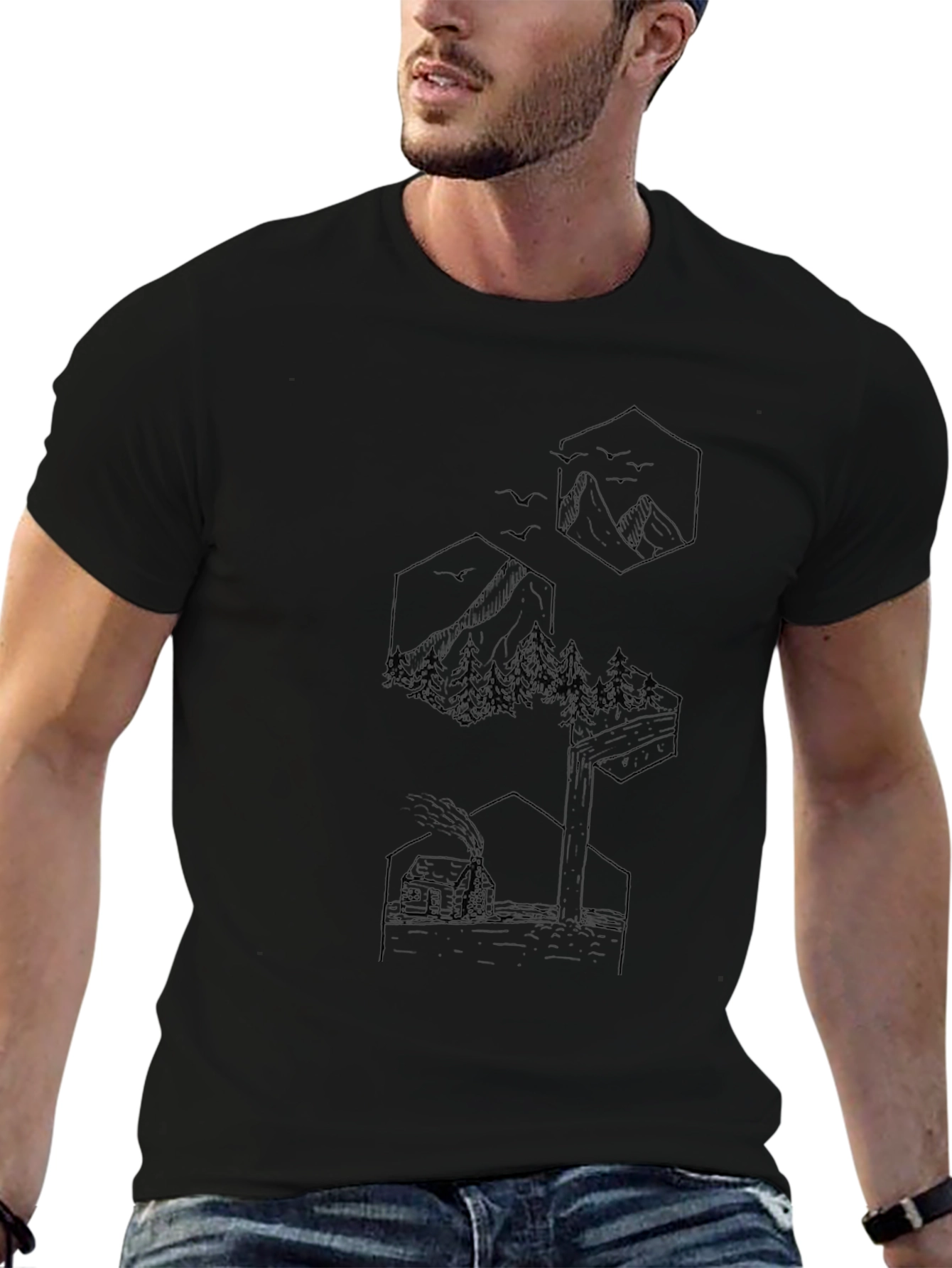 Geometric Mountain & Cabin Graphic Tee