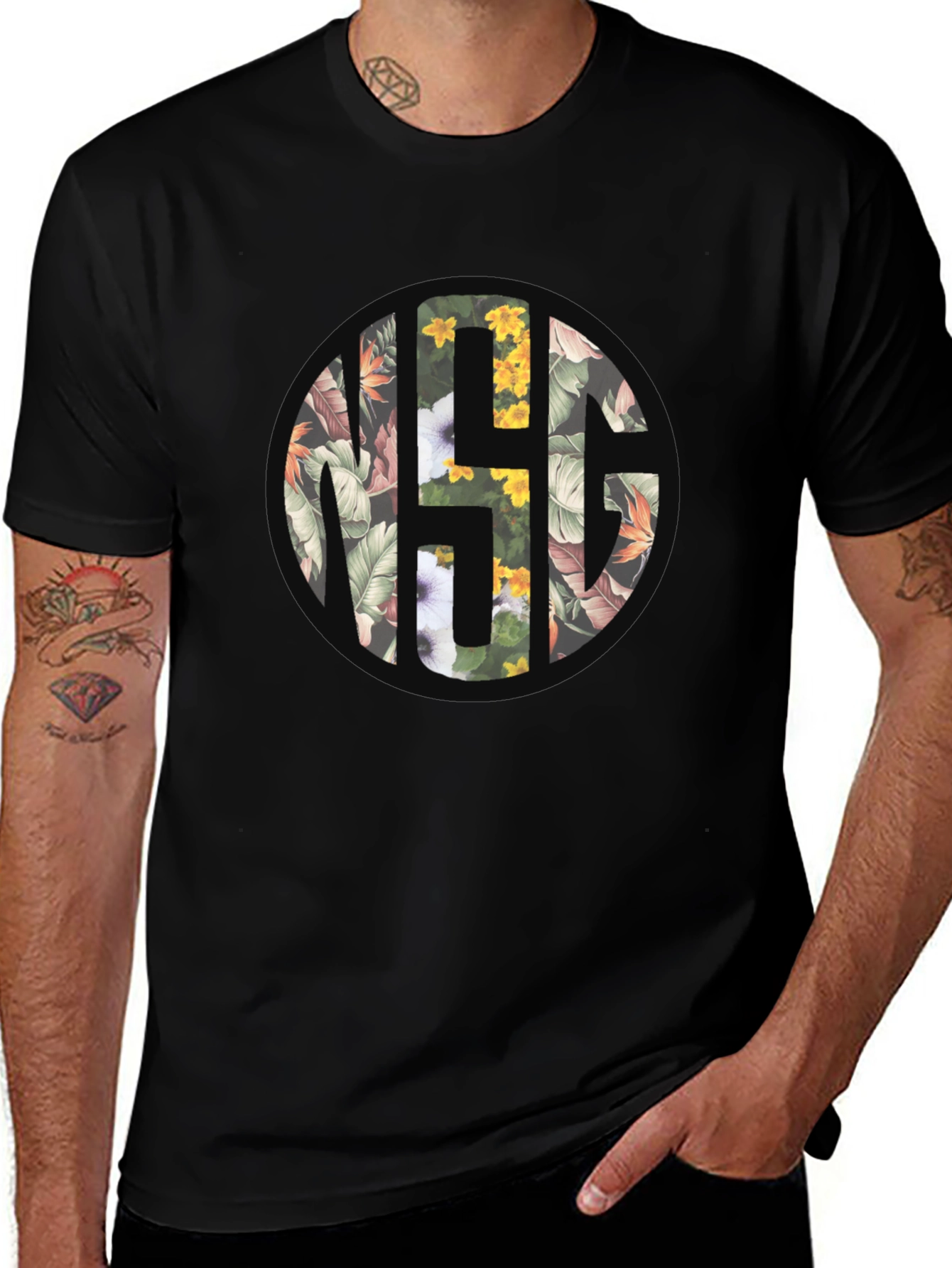 Floral Monogram Black T-Shirt