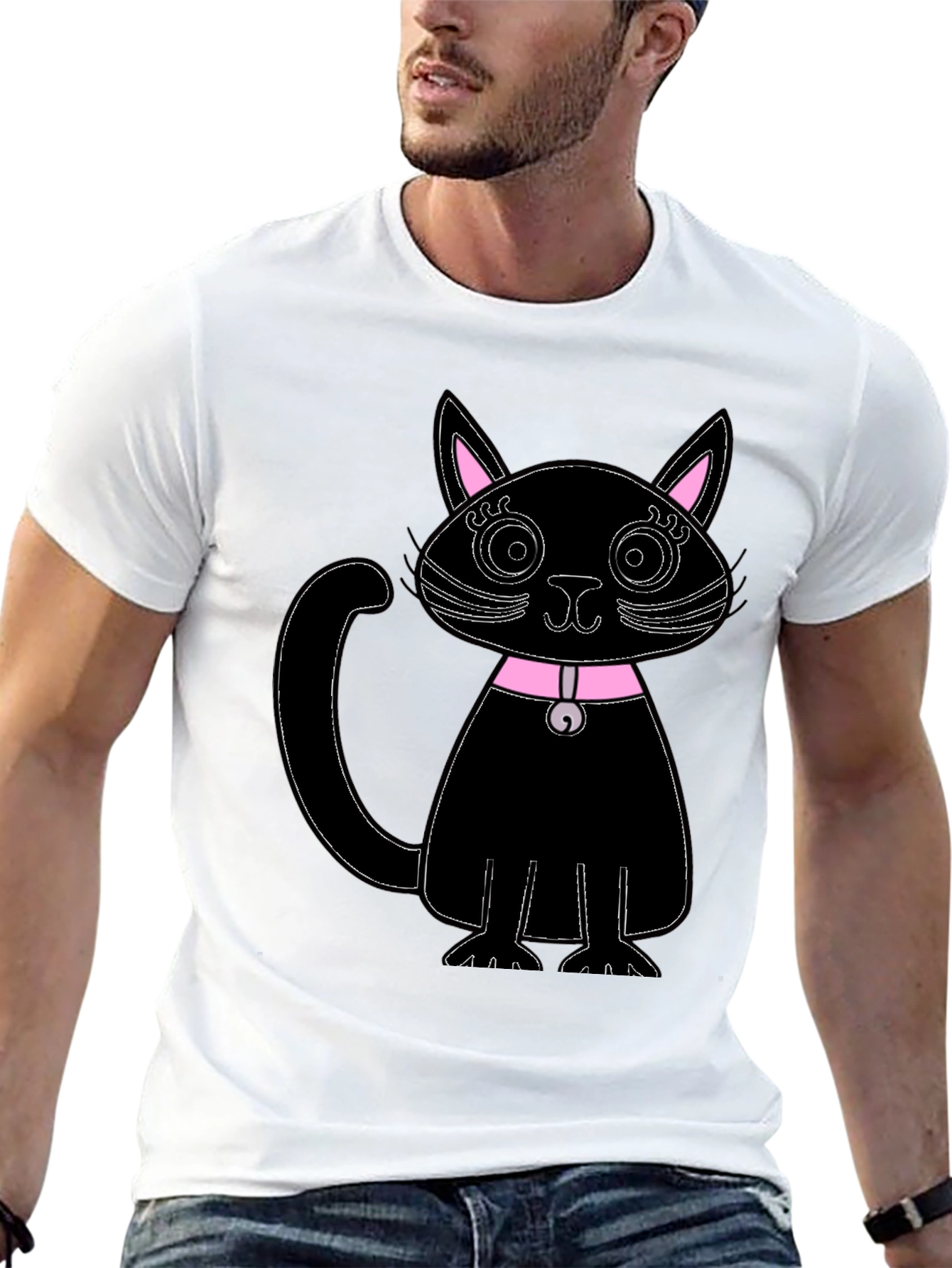 Black Cat T-Shirt - Pink Collar