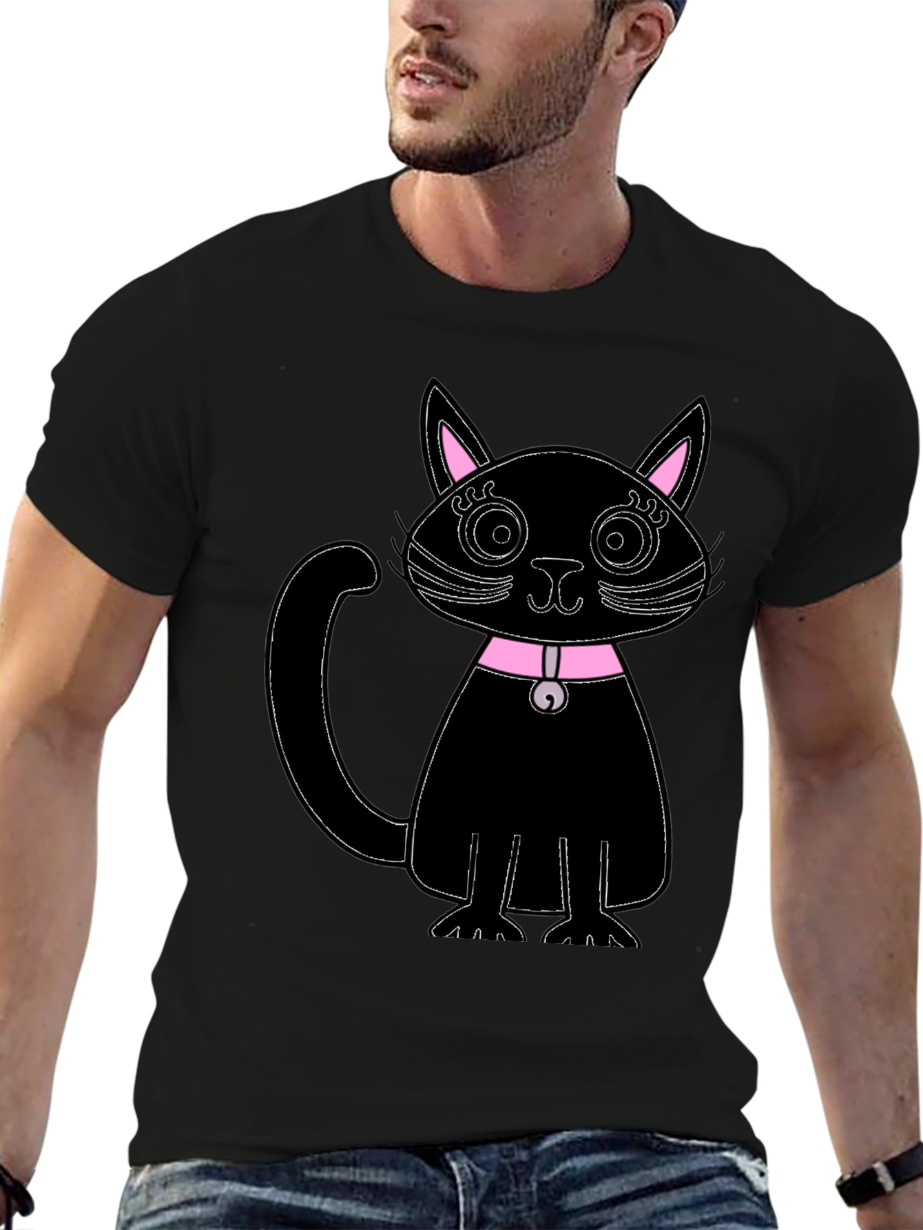 Black Cat T-Shirt - Pink Collar