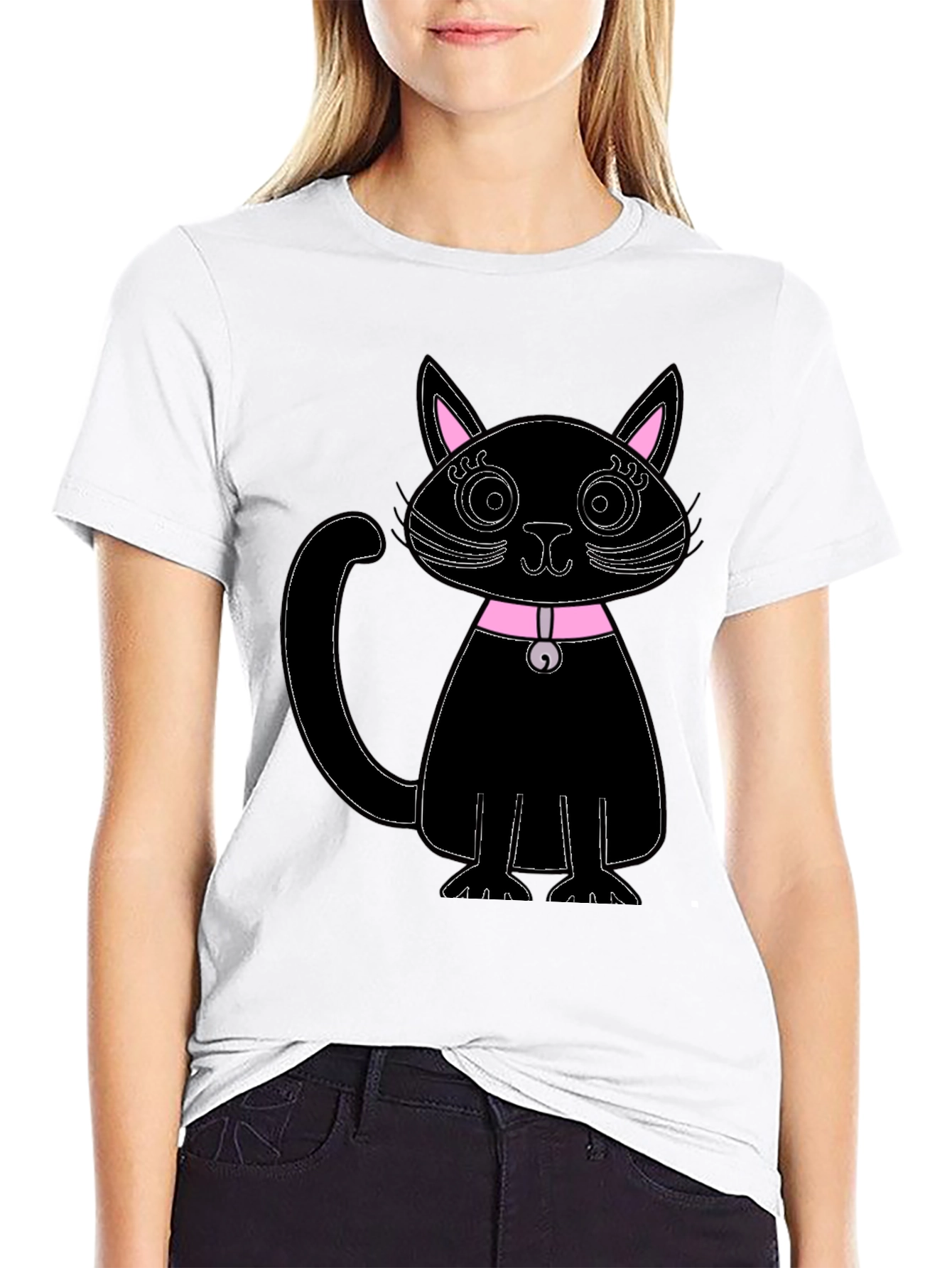 Black Cat T-Shirt - Pink Collar