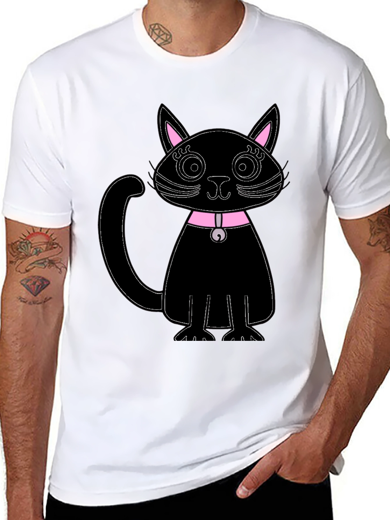 Black Cat T-Shirt - Pink Collar