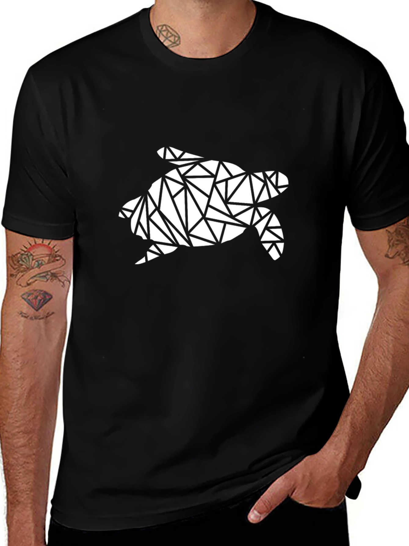Geometric Turtle Graphic Tee - Black Casual T-Shirt