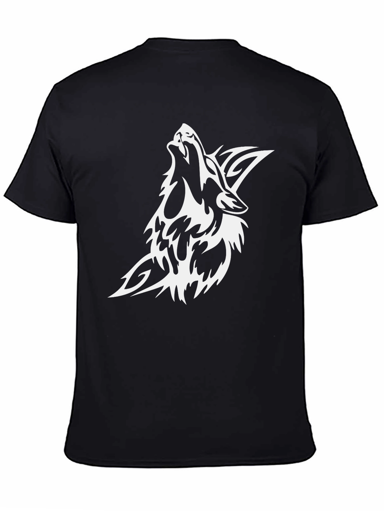 Mens Black T-shirt with White Wolf Graphic