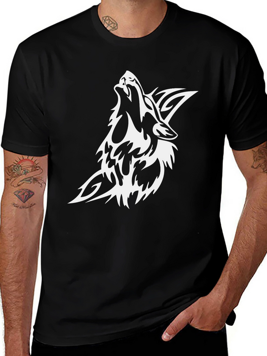 Mens Black T-shirt with White Wolf Graphic