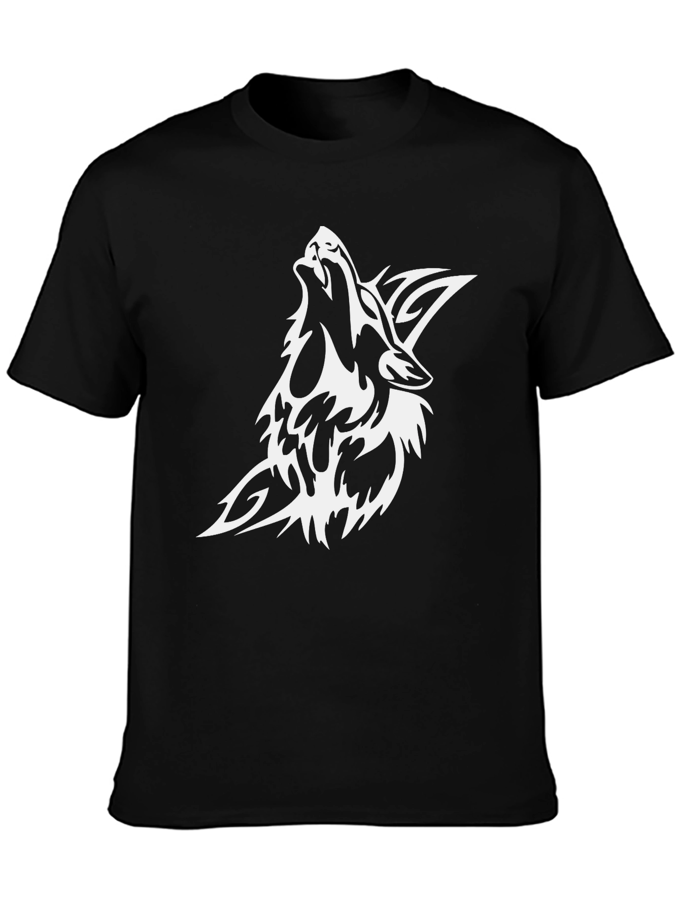 Mens Black T-shirt with White Wolf Graphic