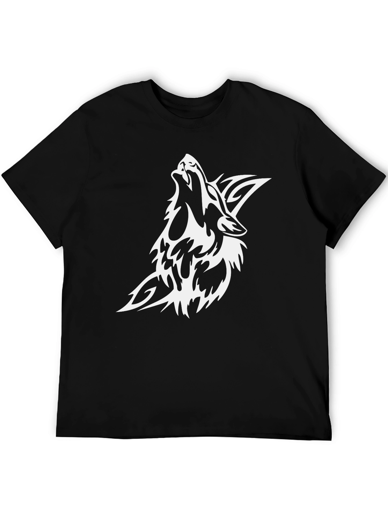 Mens Black T-shirt with White Wolf Graphic