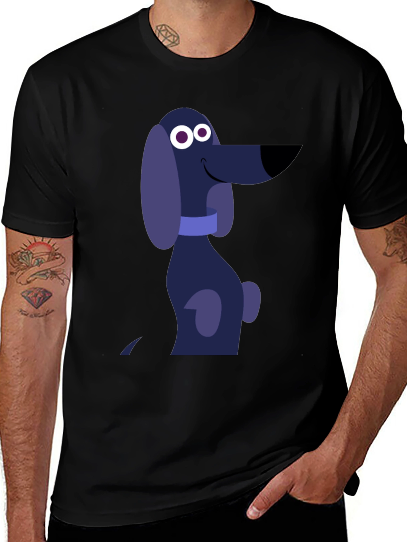 Cartoon Dog Graphic T-Shirt - Black Cotton Tee