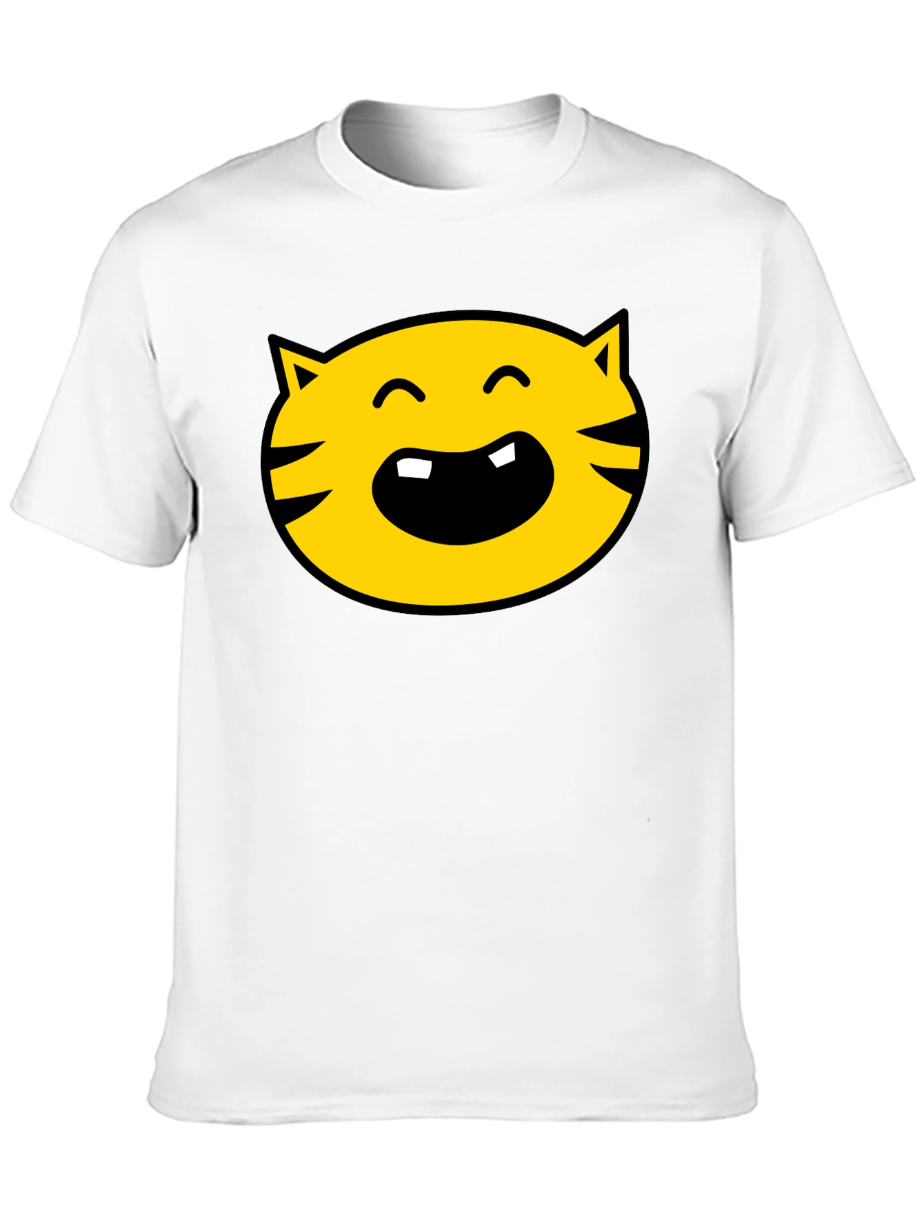Cartoon Cat Face Graphic Tee - Black