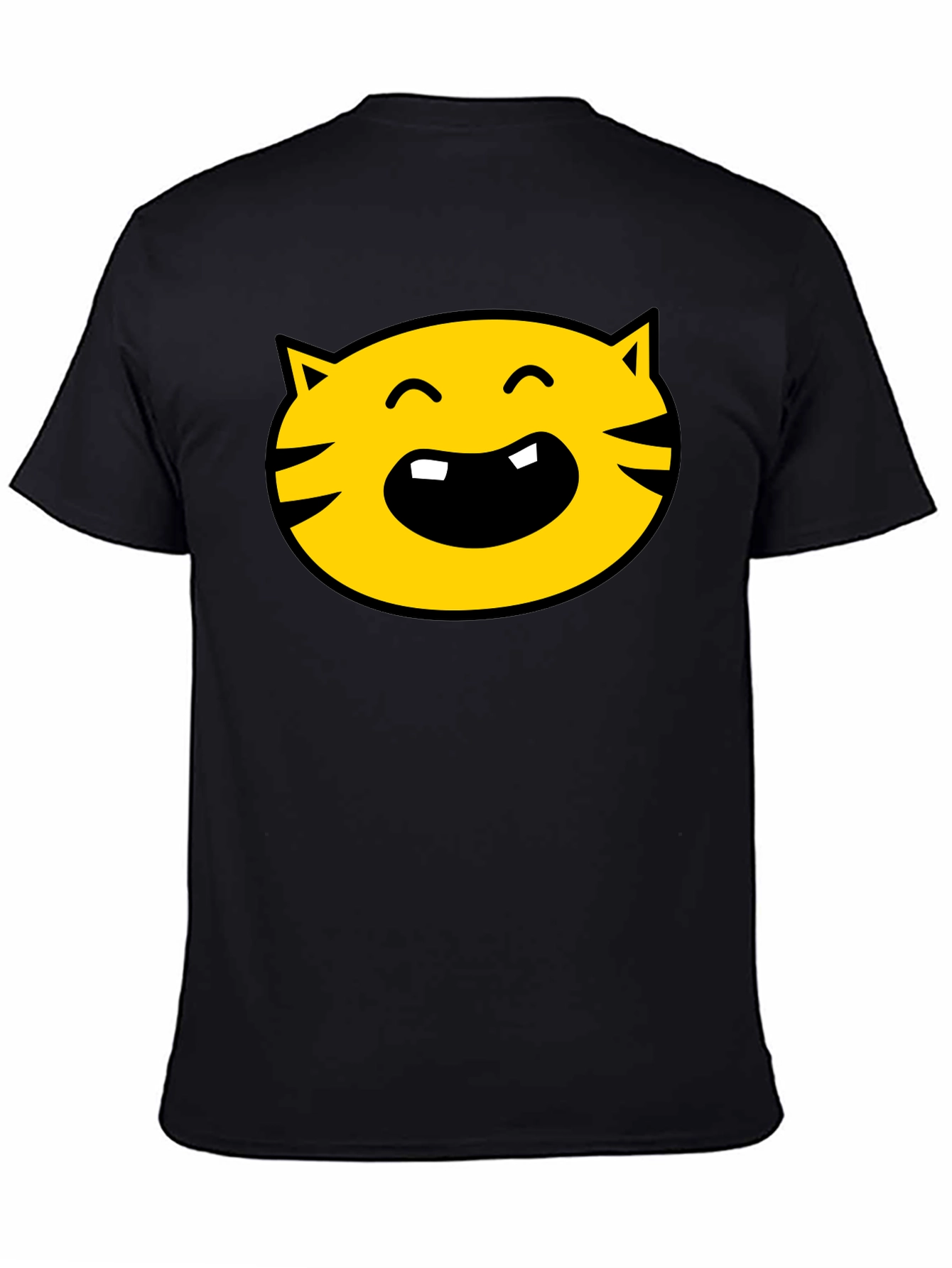 Cartoon Cat Face Graphic Tee - Black