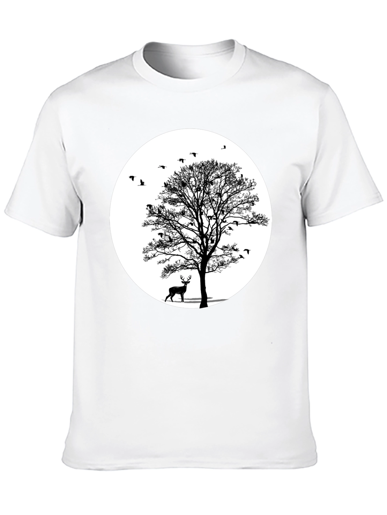 Nature Scene Graphic Tee - Deer and Birds