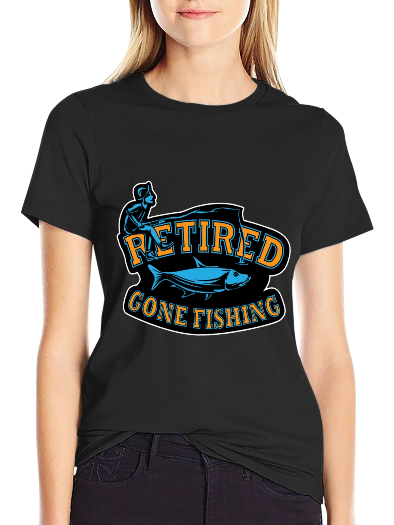 Retired Gone Fishing Black T-Shirt