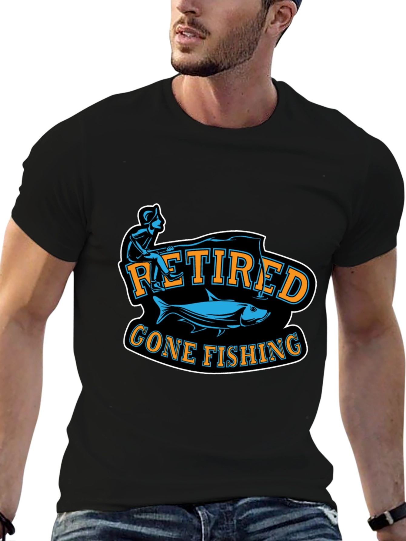 Retired Gone Fishing Black T-Shirt