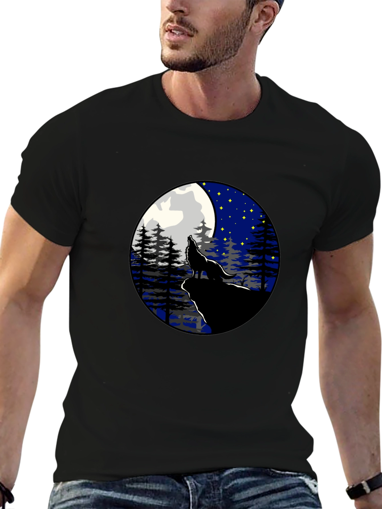 Wolf Howling at Moon Graphic Tee