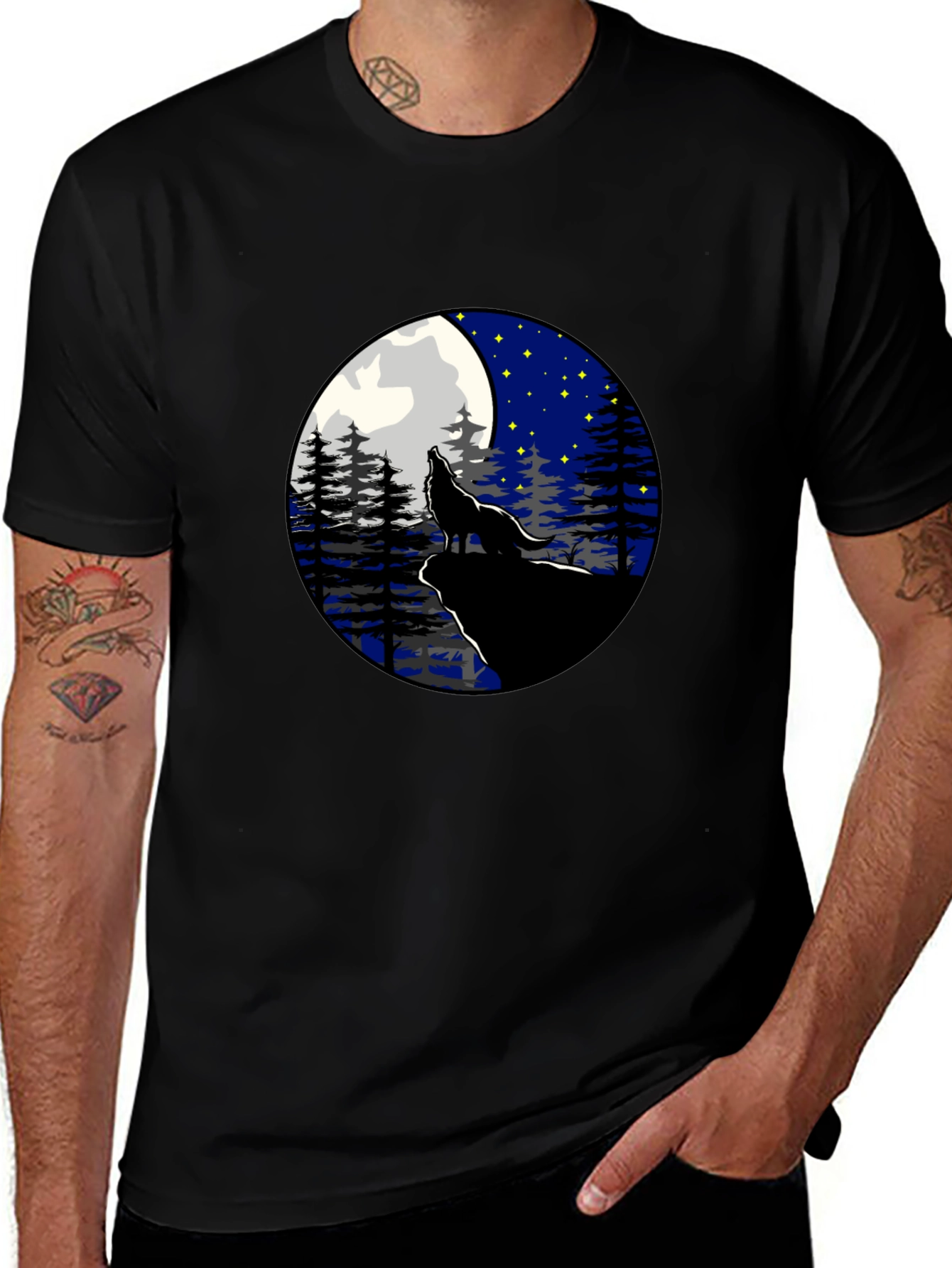 Wolf Howling at Moon Graphic Tee