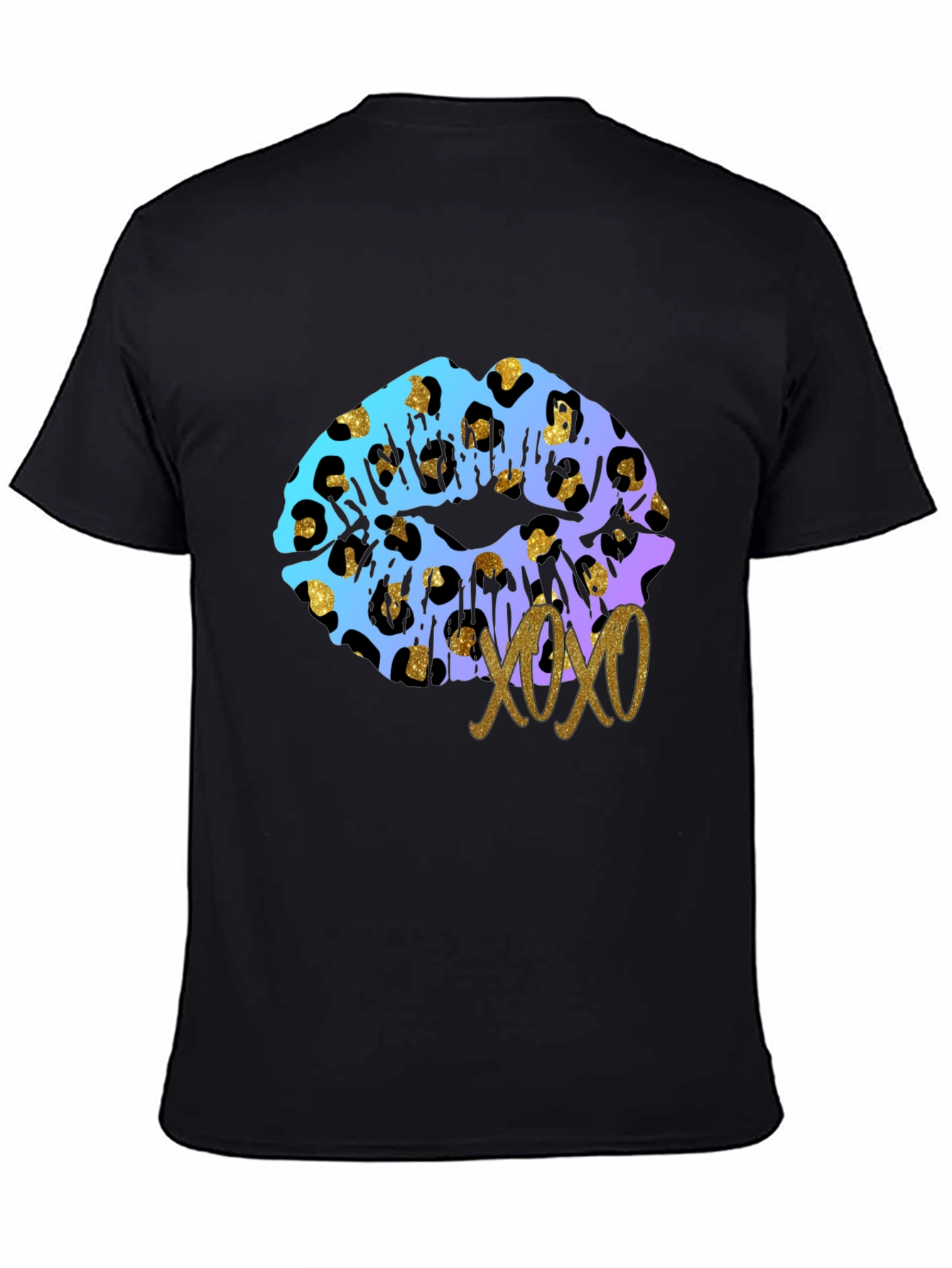 Leopard Print Lips XOXO Graphic Tee - Black