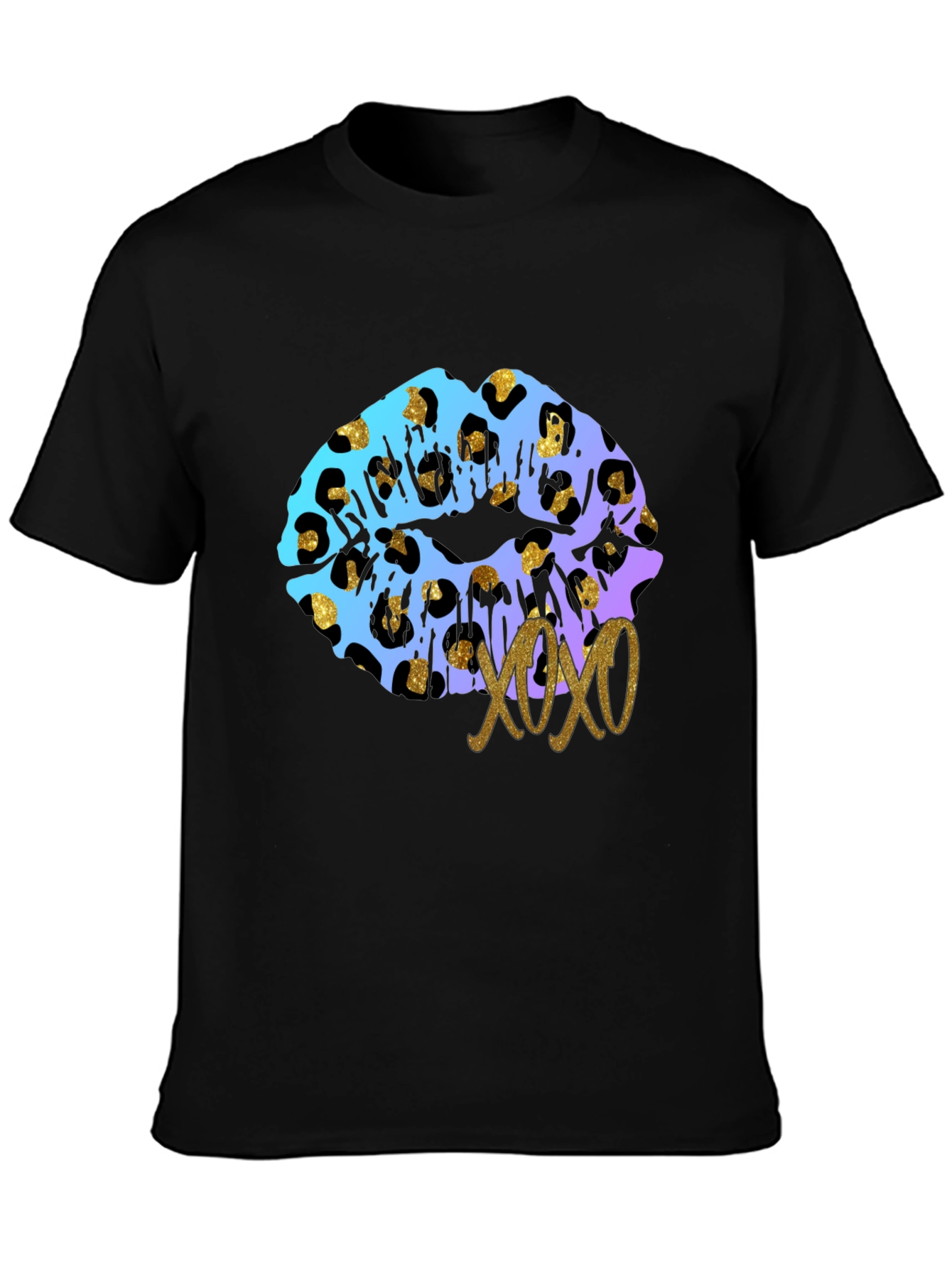 Leopard Print Lips XOXO Graphic Tee - Black