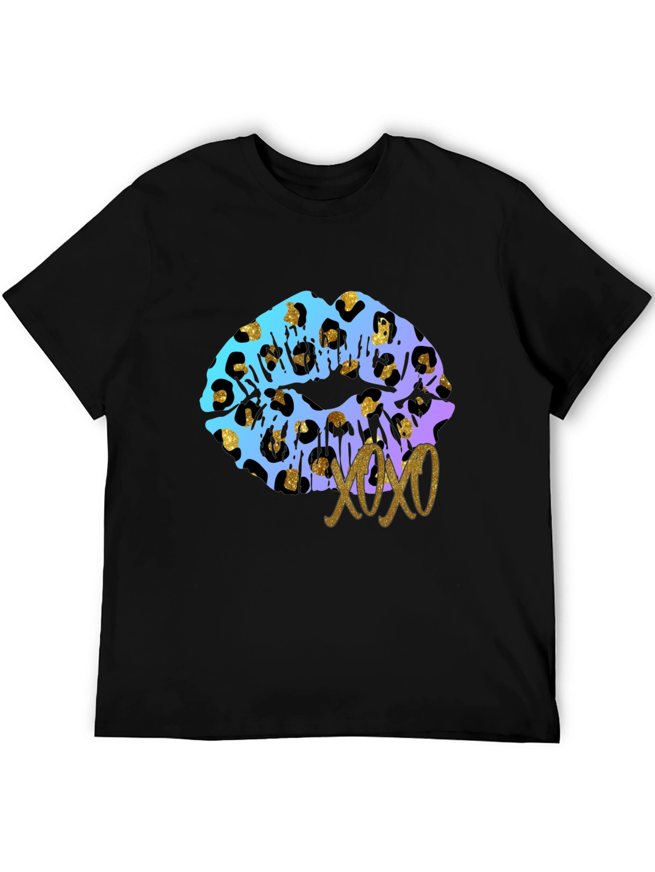 Leopard Print Lips XOXO Graphic Tee - Black