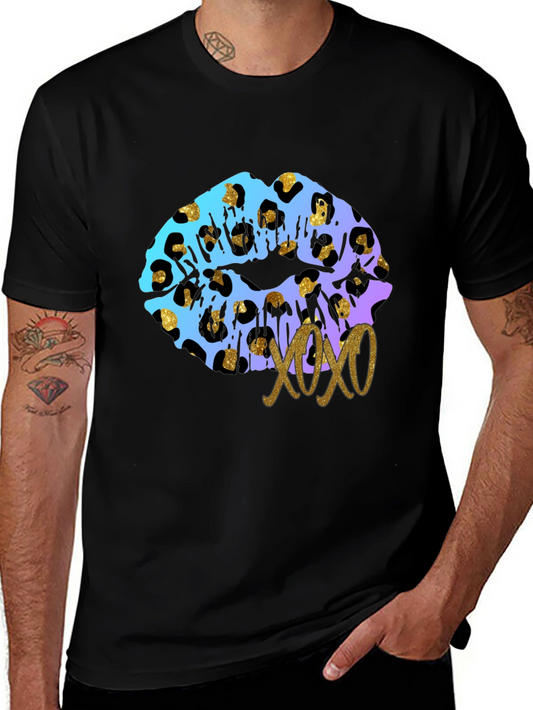 Leopard Print Lips XOXO Graphic Tee - Black