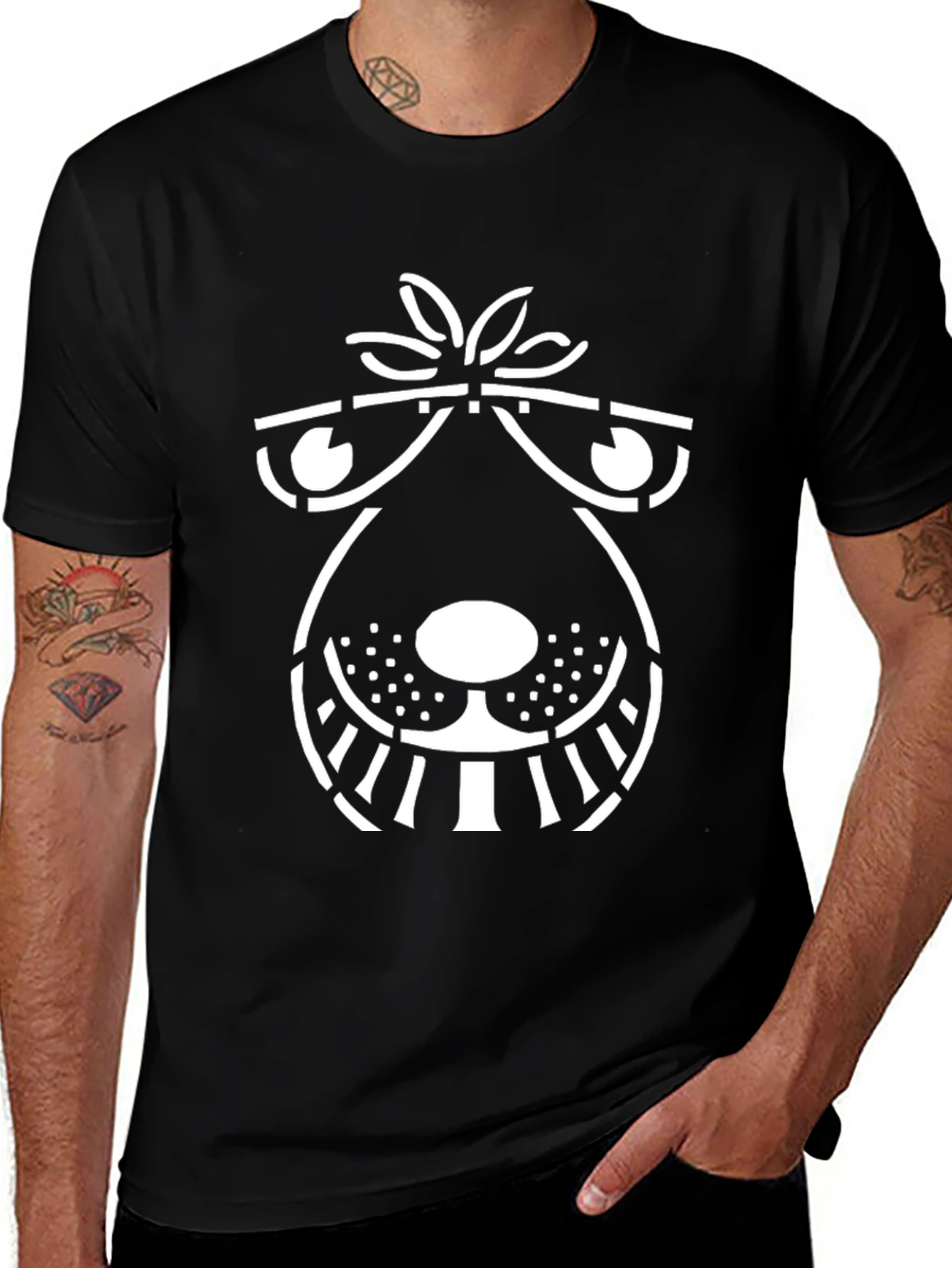 Funny Dog Face Graphic T-Shirt - Black