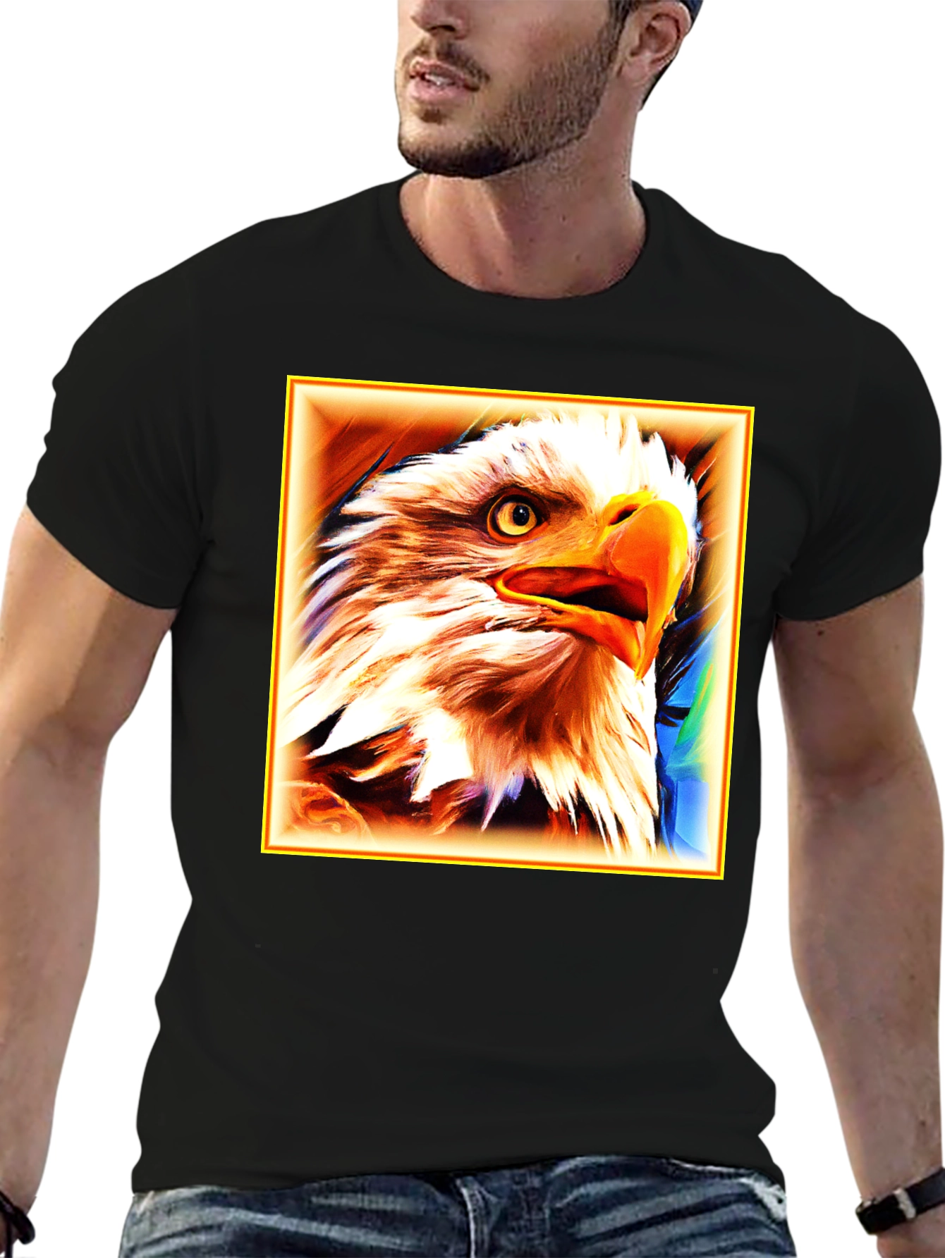 Bald Eagle Graphic Print Black T-Shirt
