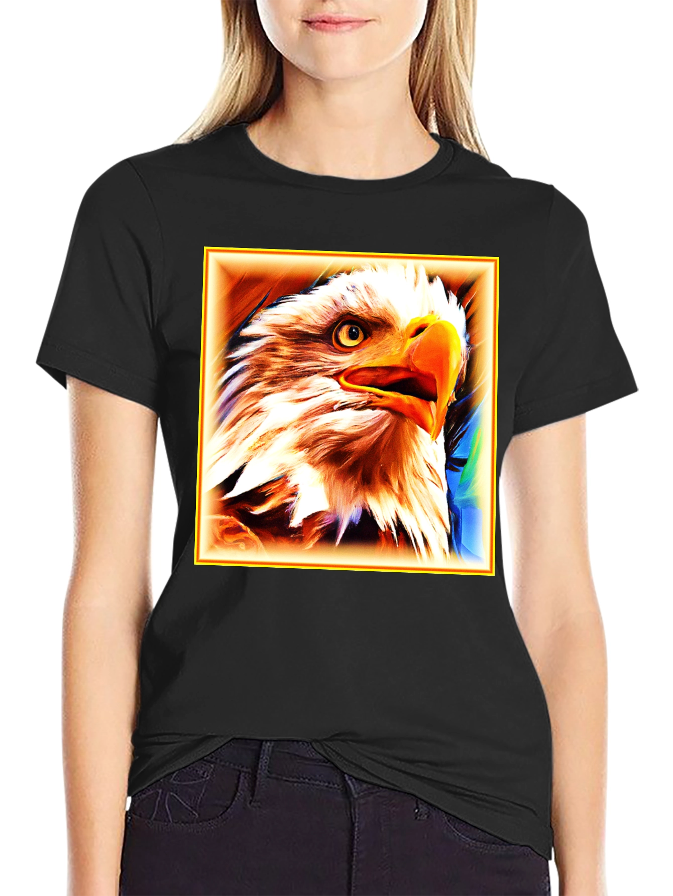 Bald Eagle Graphic Print Black T-Shirt