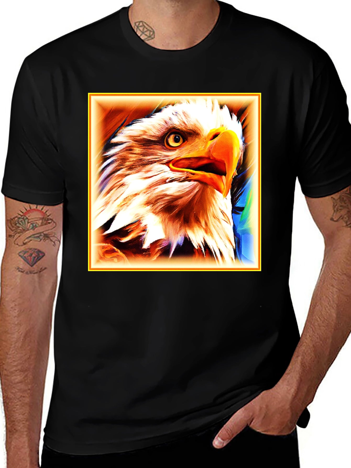 Bald Eagle Graphic Print Black T-Shirt