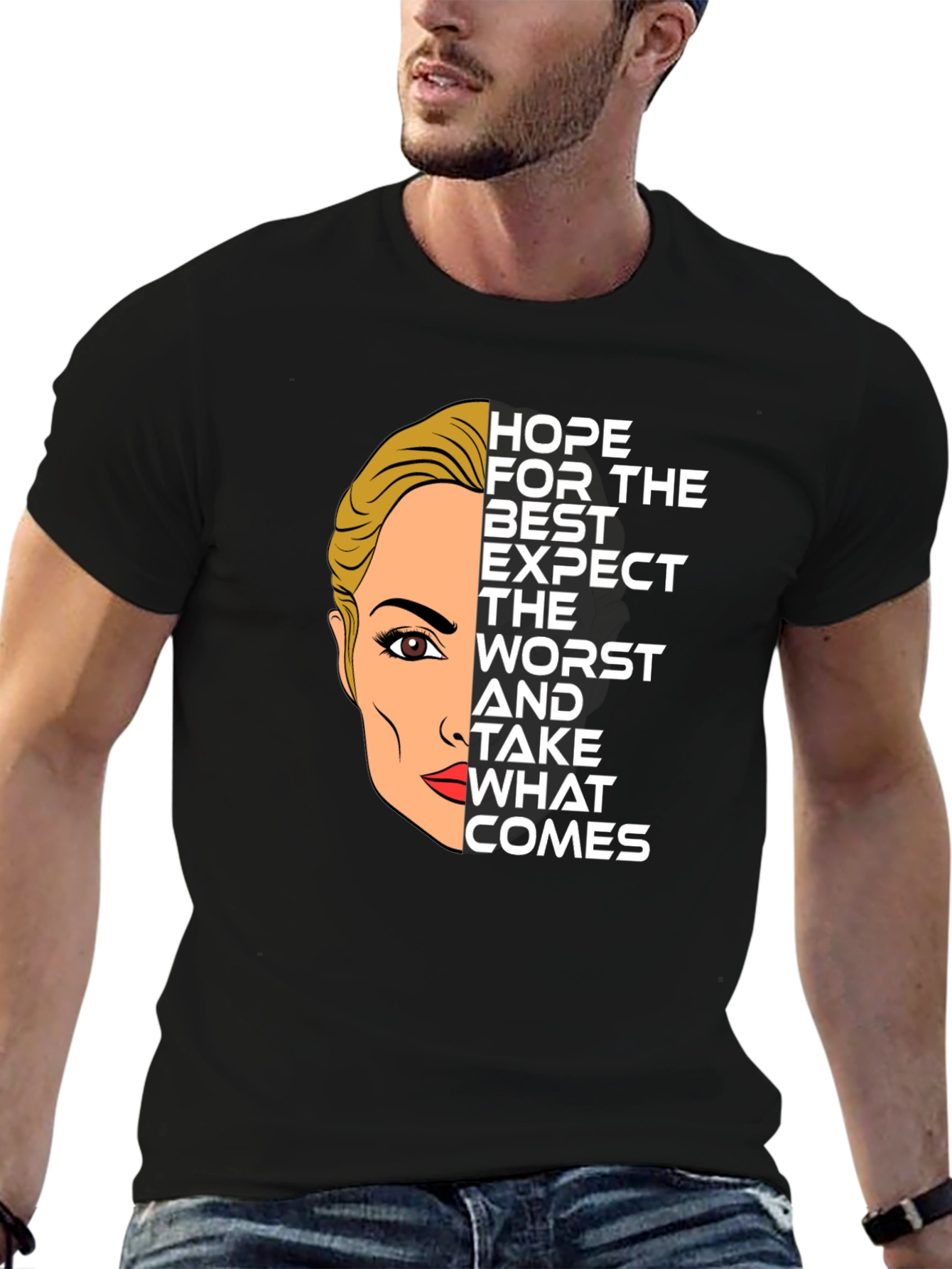 Hope For The Best Graphic Print Black Tee