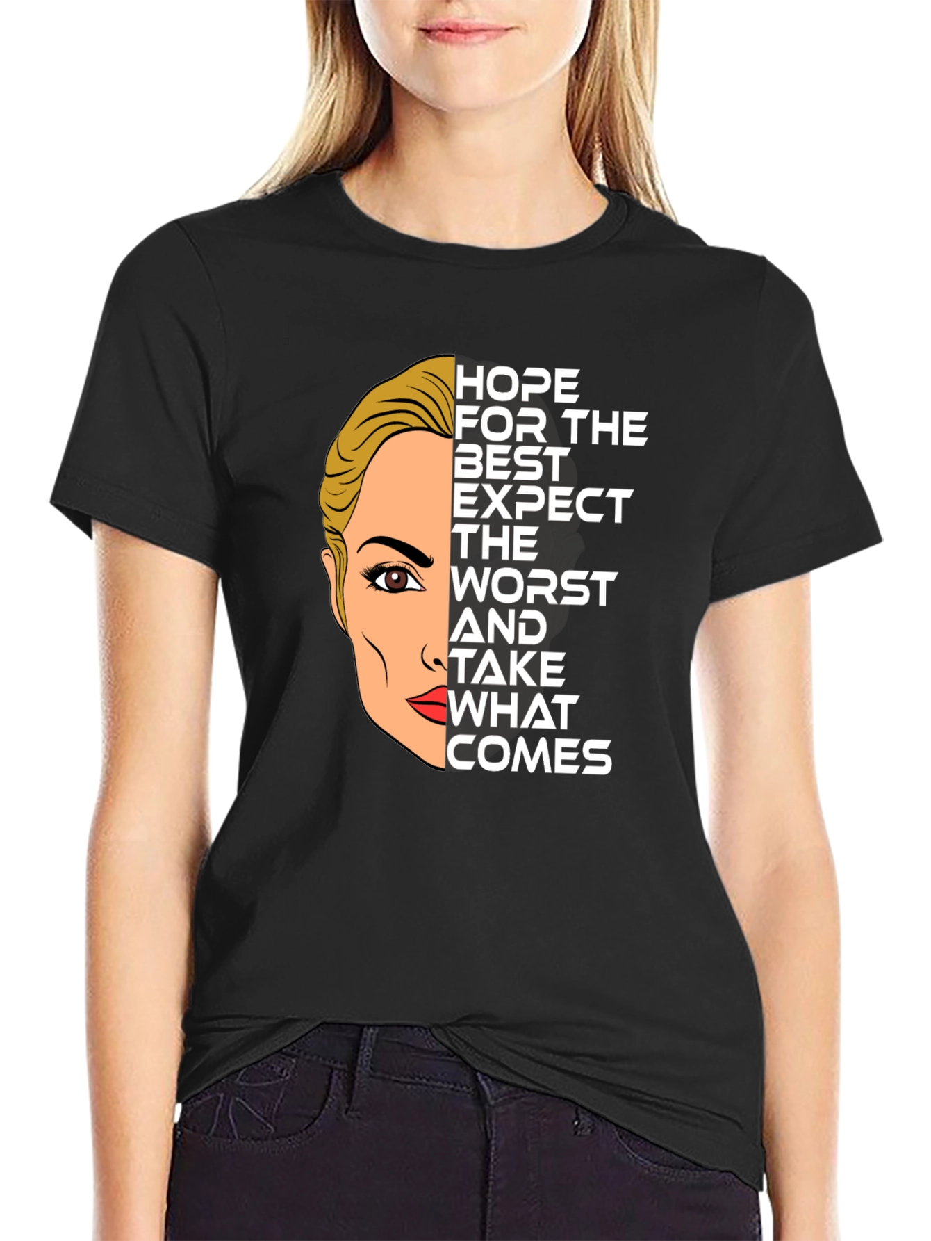 Hope For The Best Graphic Print Black Tee