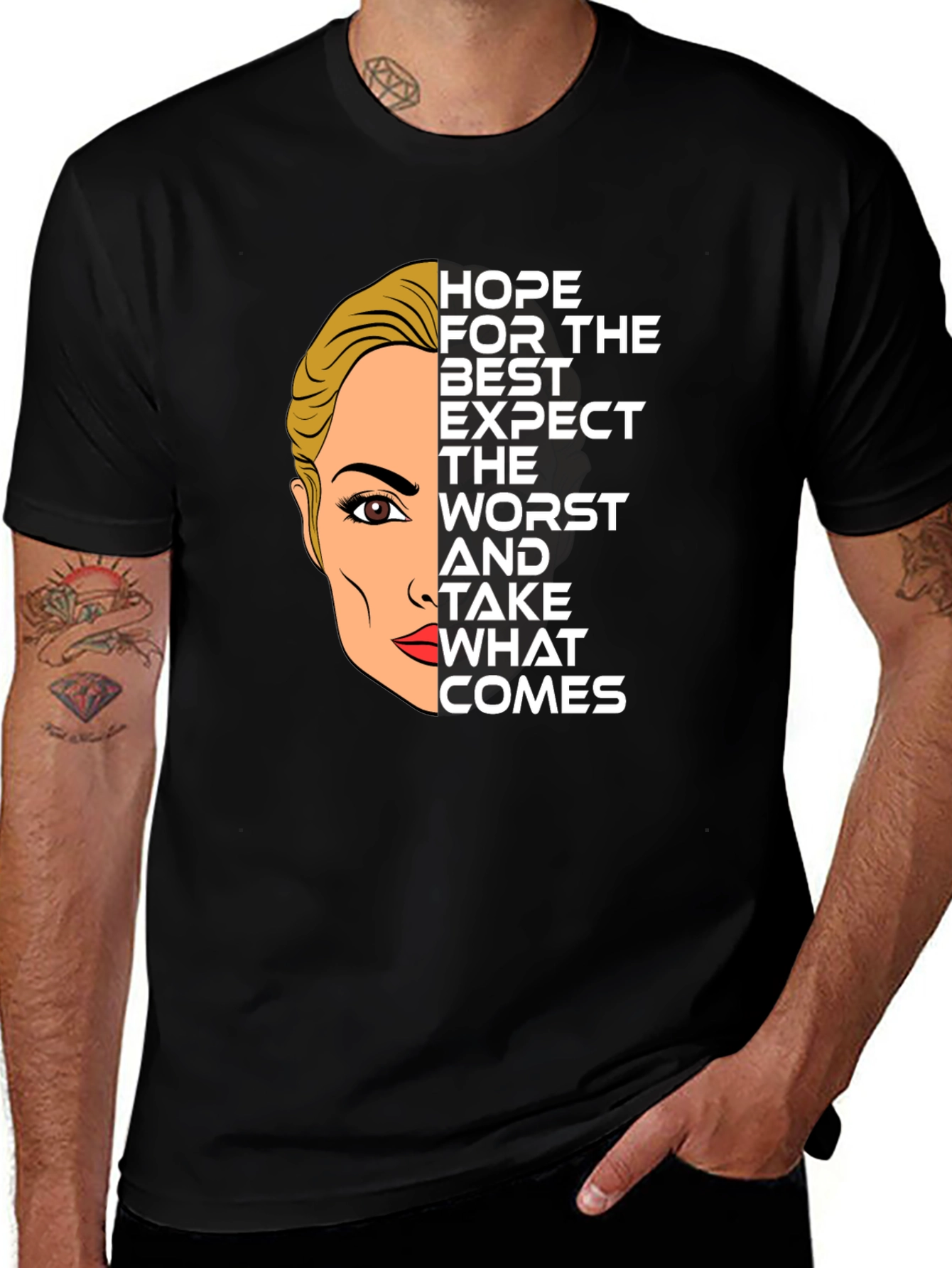 Hope For The Best Graphic Print Black Tee