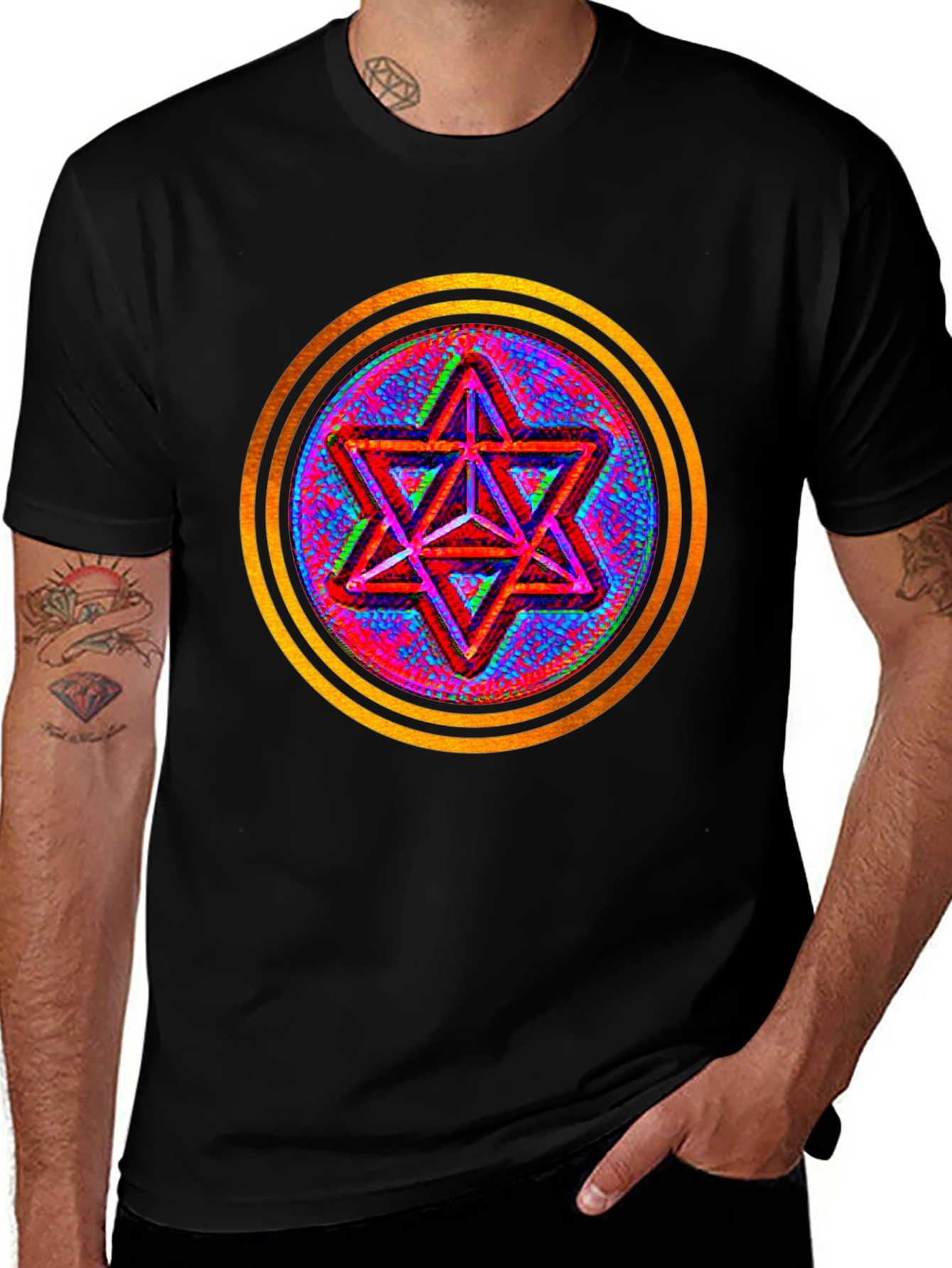 Geometric Star Graphic Tee - Black