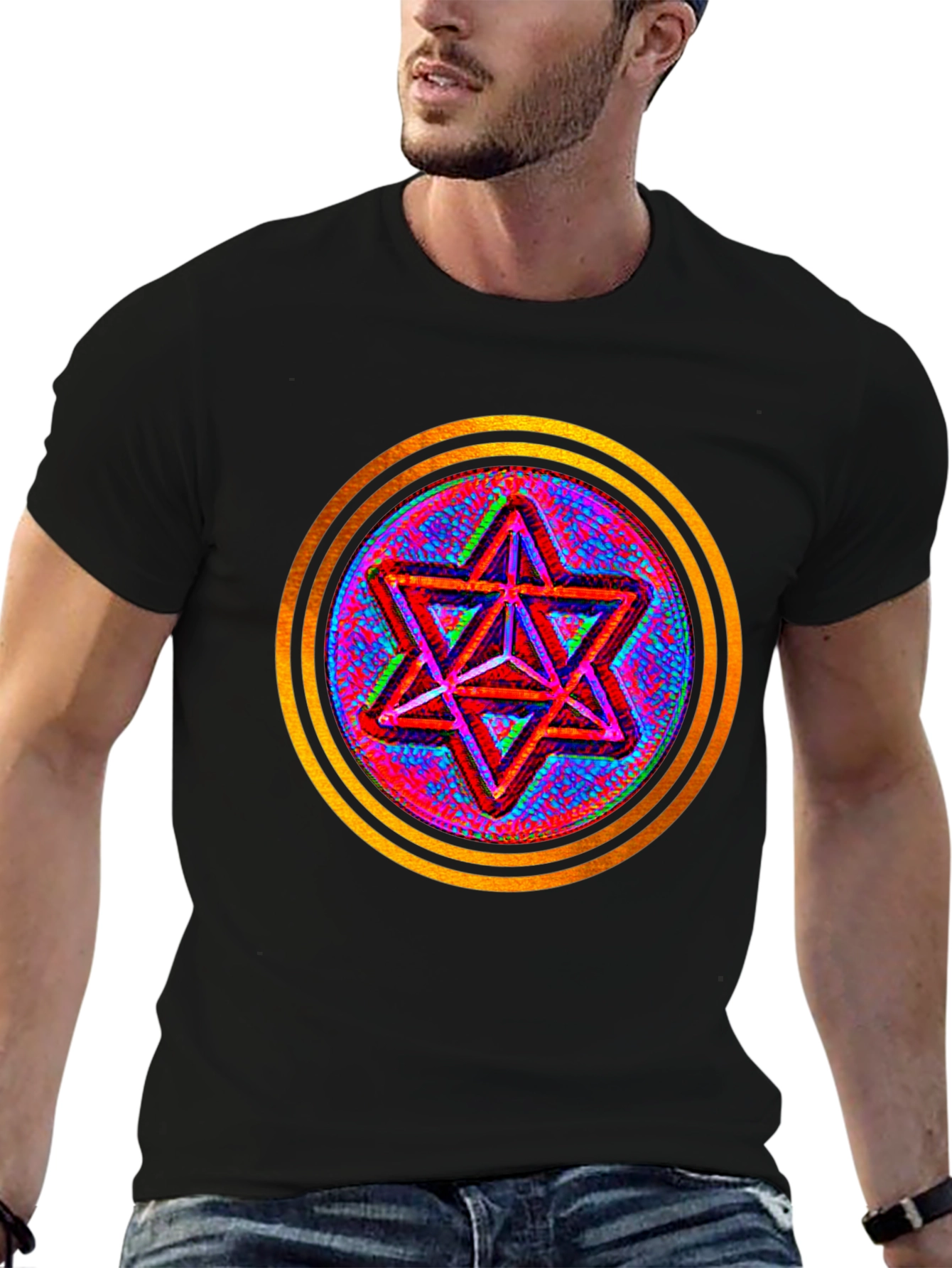 Geometric Star Graphic Tee - Black