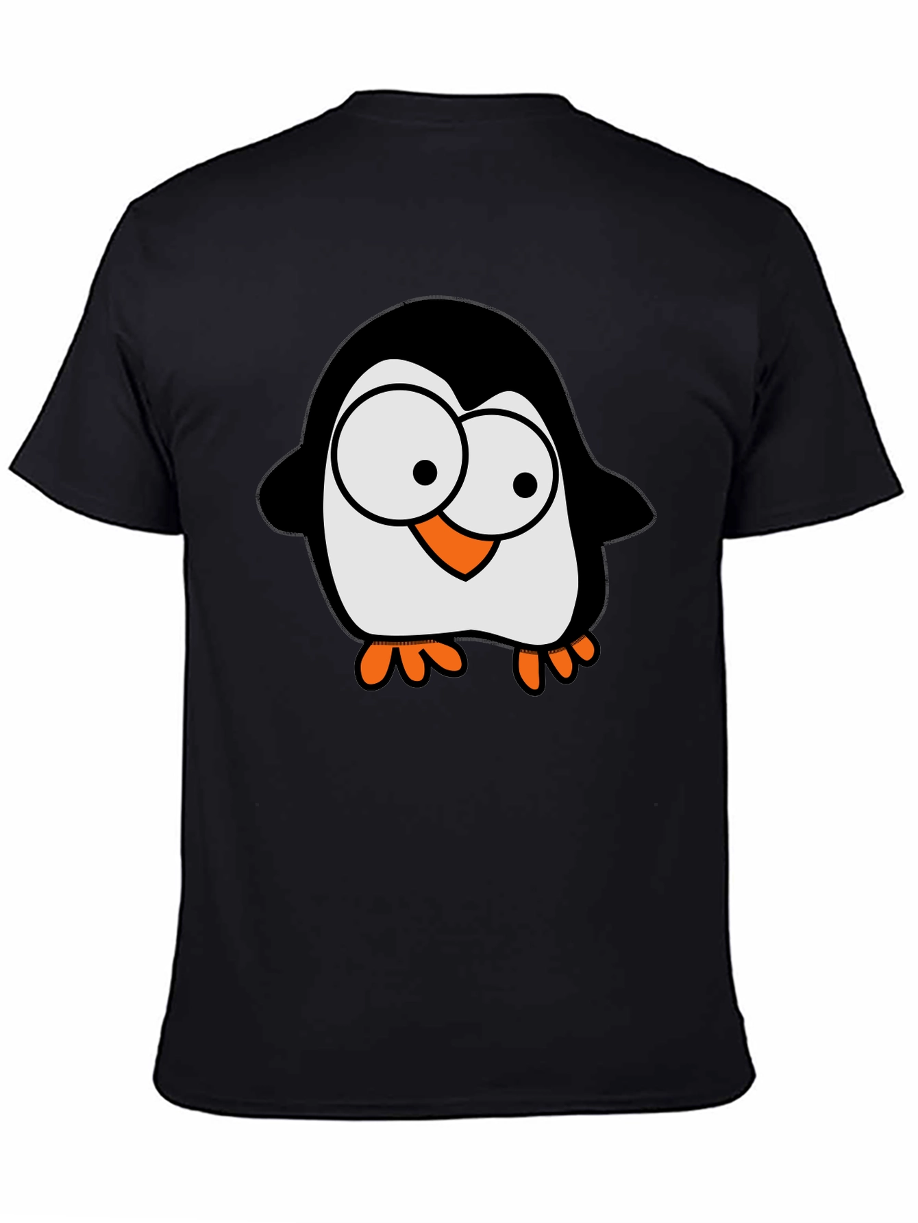 Cartoon Penguin Graphic Tee - Black Cotton T-Shirt