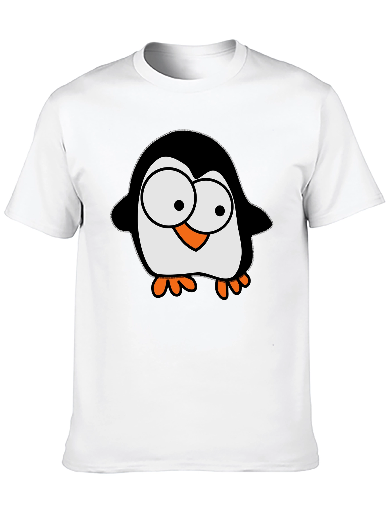 Cartoon Penguin Graphic Tee - Black Cotton T-Shirt