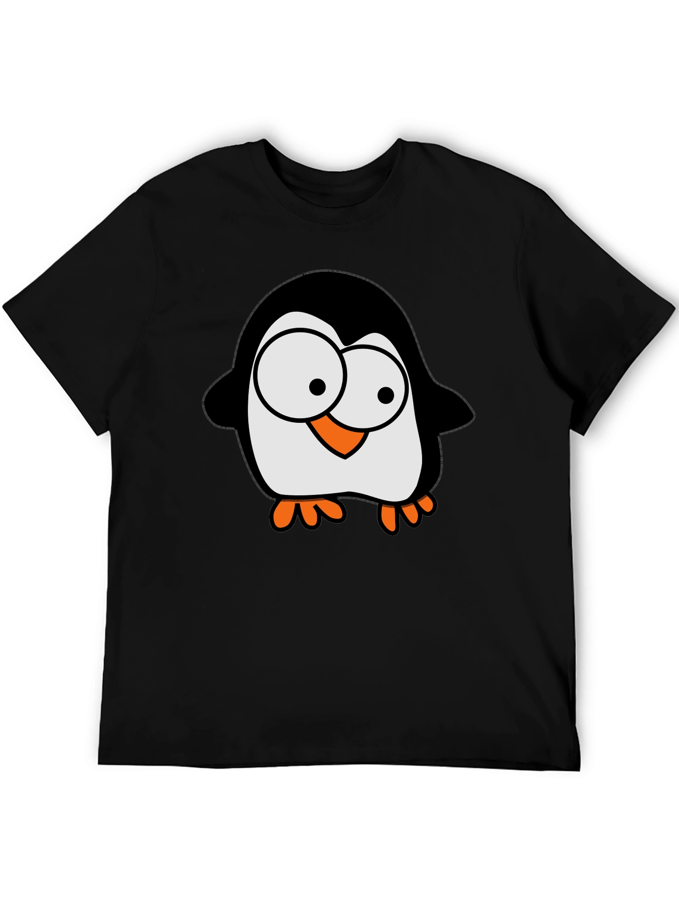 Cartoon Penguin Graphic Tee - Black Cotton T-Shirt