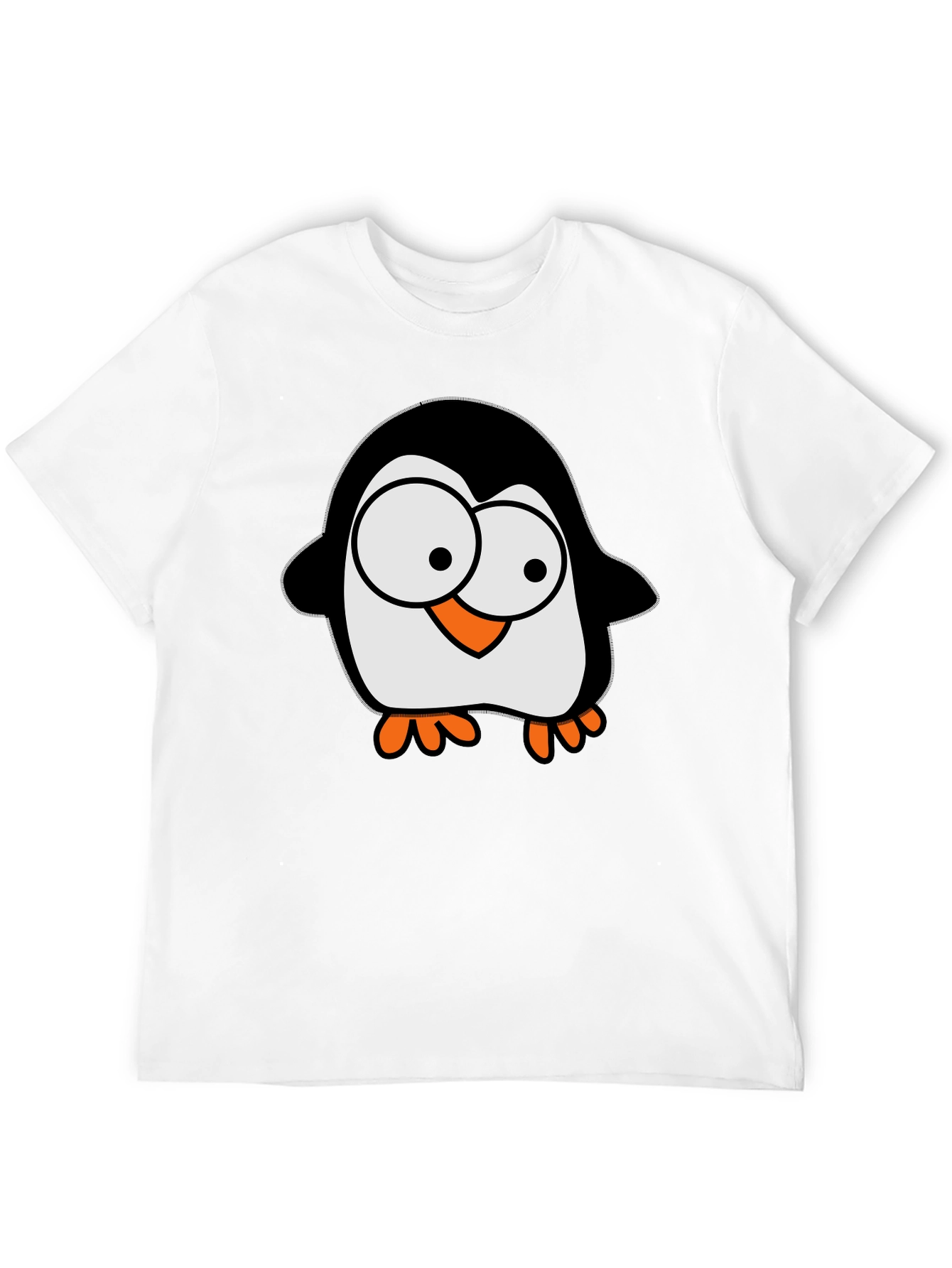 Cartoon Penguin Graphic Tee - Black Cotton T-Shirt