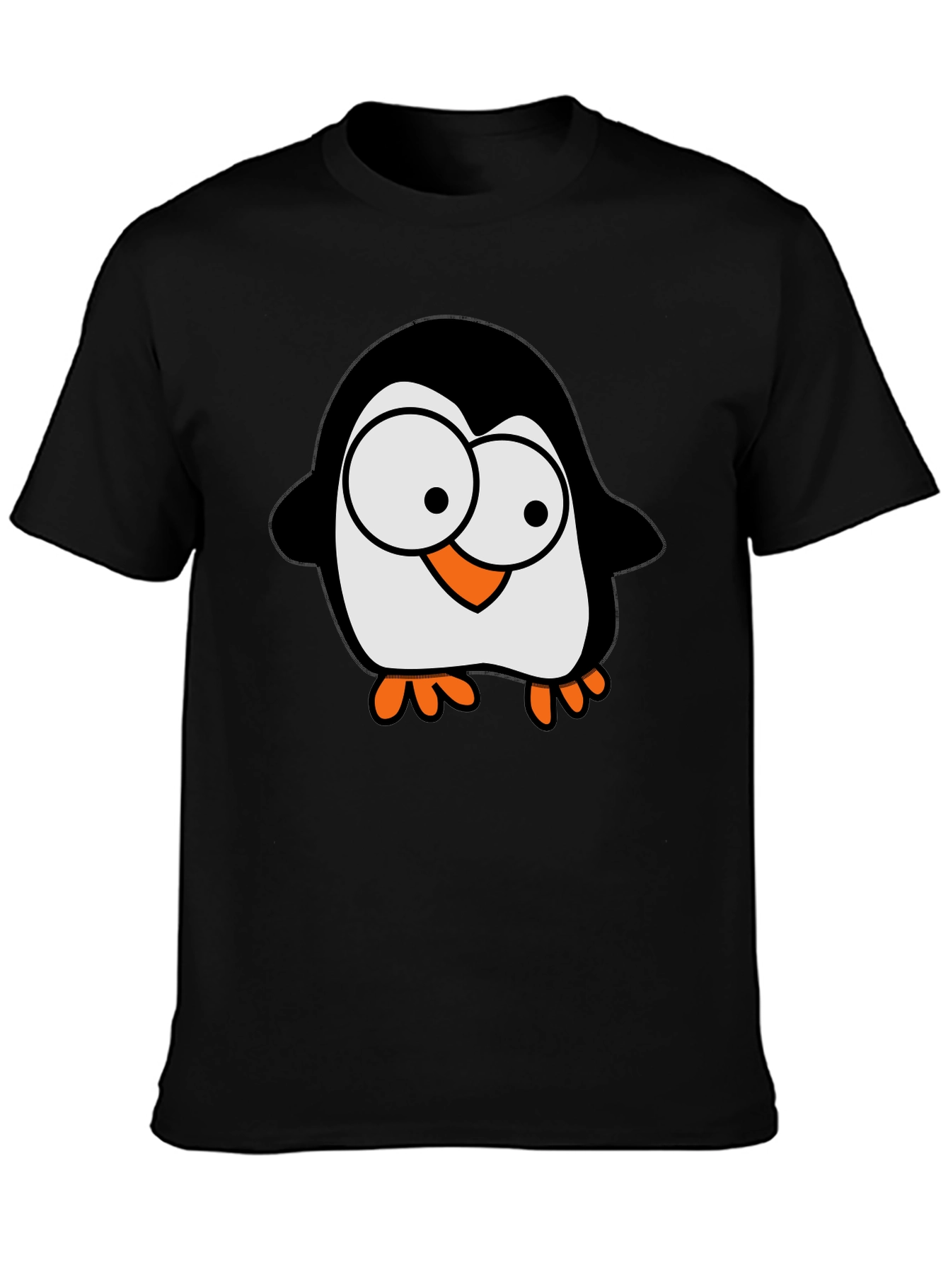 Cartoon Penguin Graphic Tee - Black Cotton T-Shirt