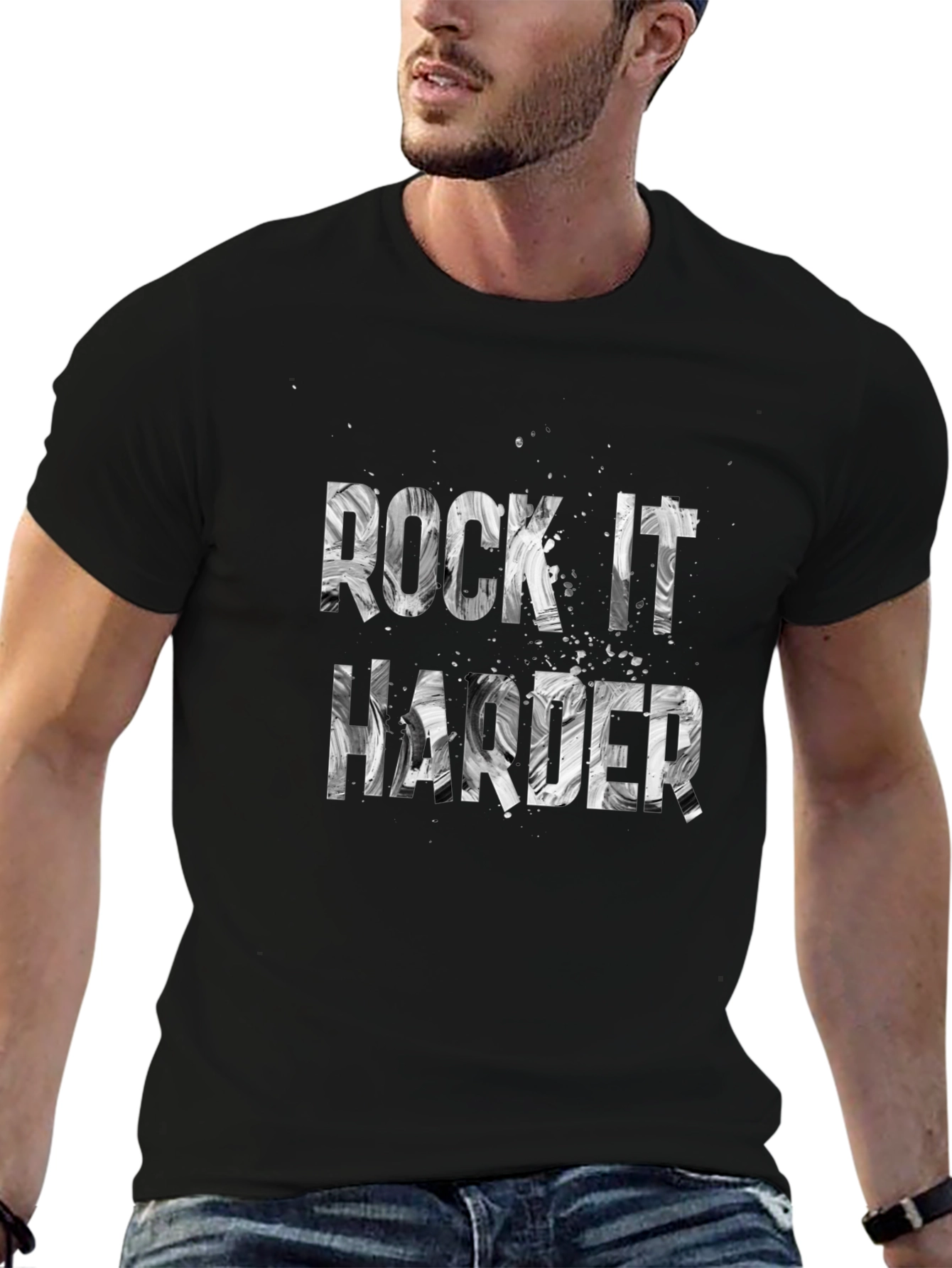 Rock It Harder Graphic Print Black T-Shirt