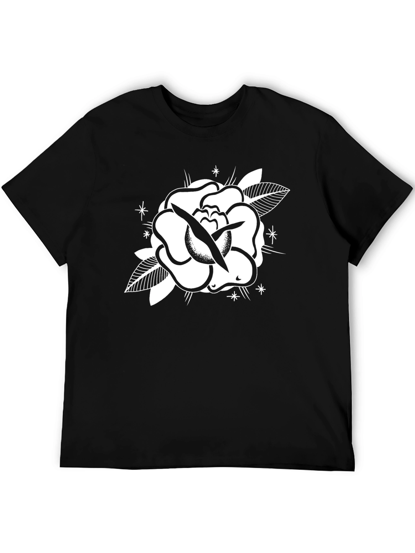 Black Tee with Rose Graphic